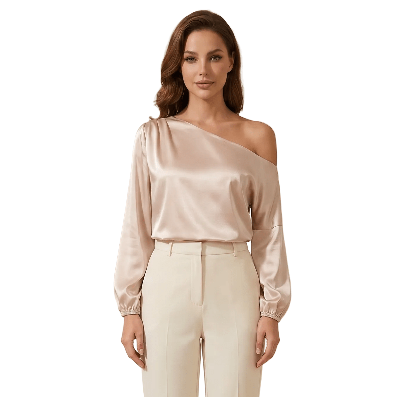 Blouse Women One Shoulder Balloon Sleeve Asymmetrical - Evergreen Outfits - Women Blouse