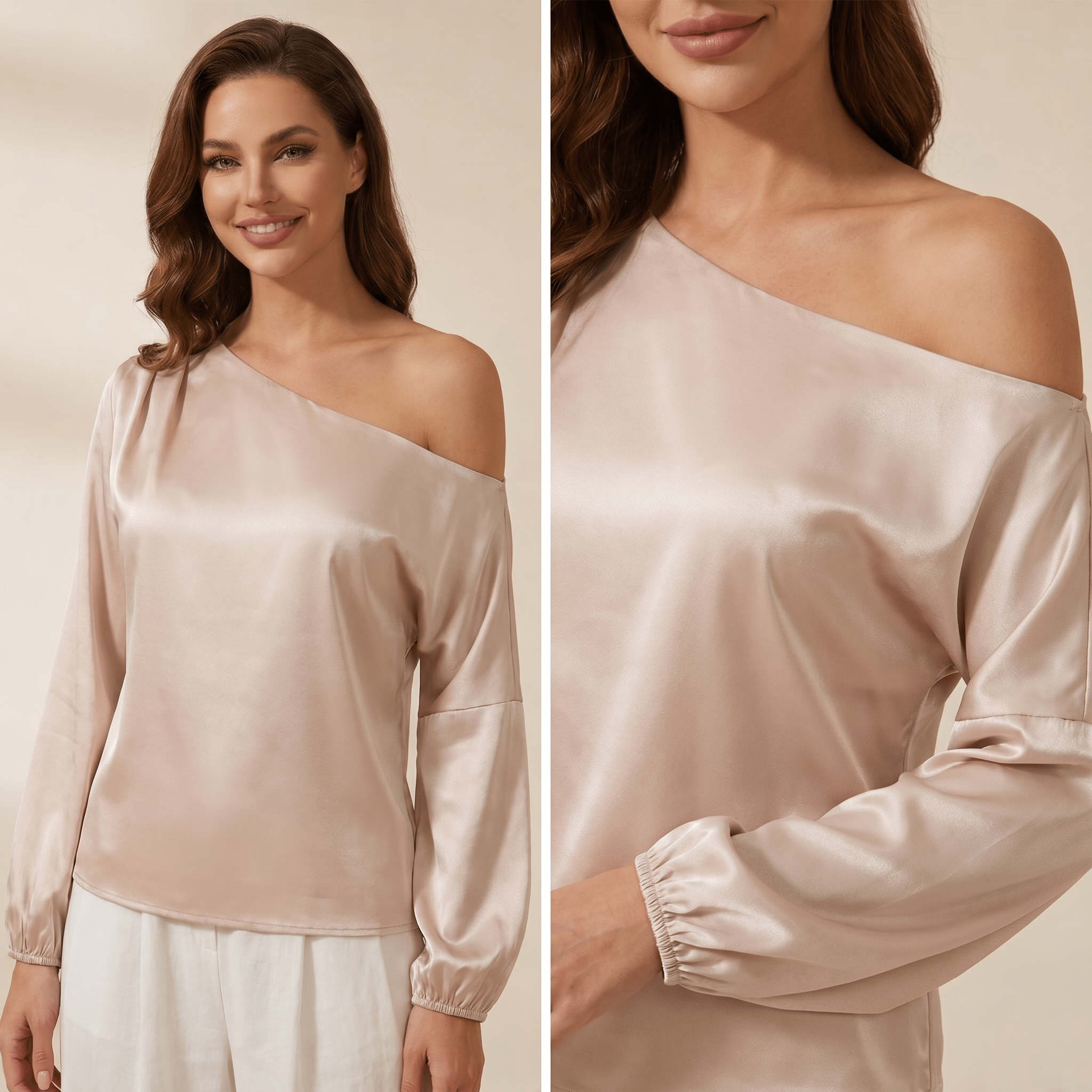 Blouse Women One Shoulder Balloon Sleeve Asymmetrical - Evergreen Outfits - Women Blouse