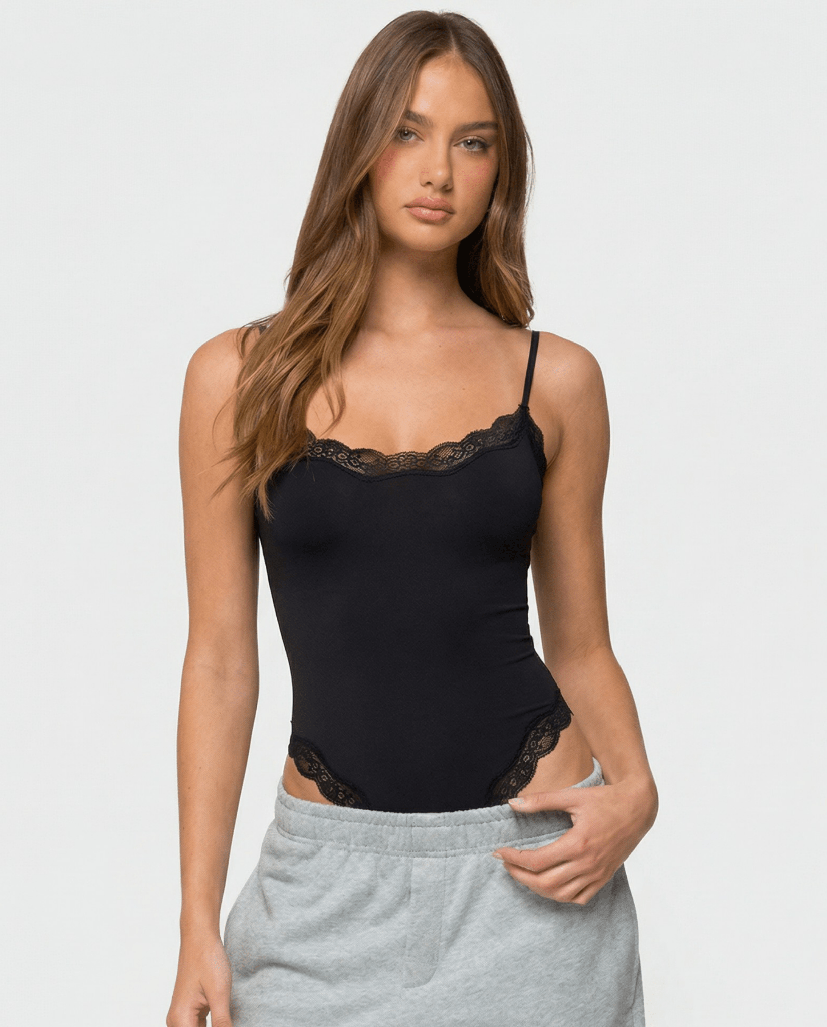 Bodysuit Women Lace Trim Adjustable Strap High Cut Fit - Evergreen Outfits - Women Bodysuit