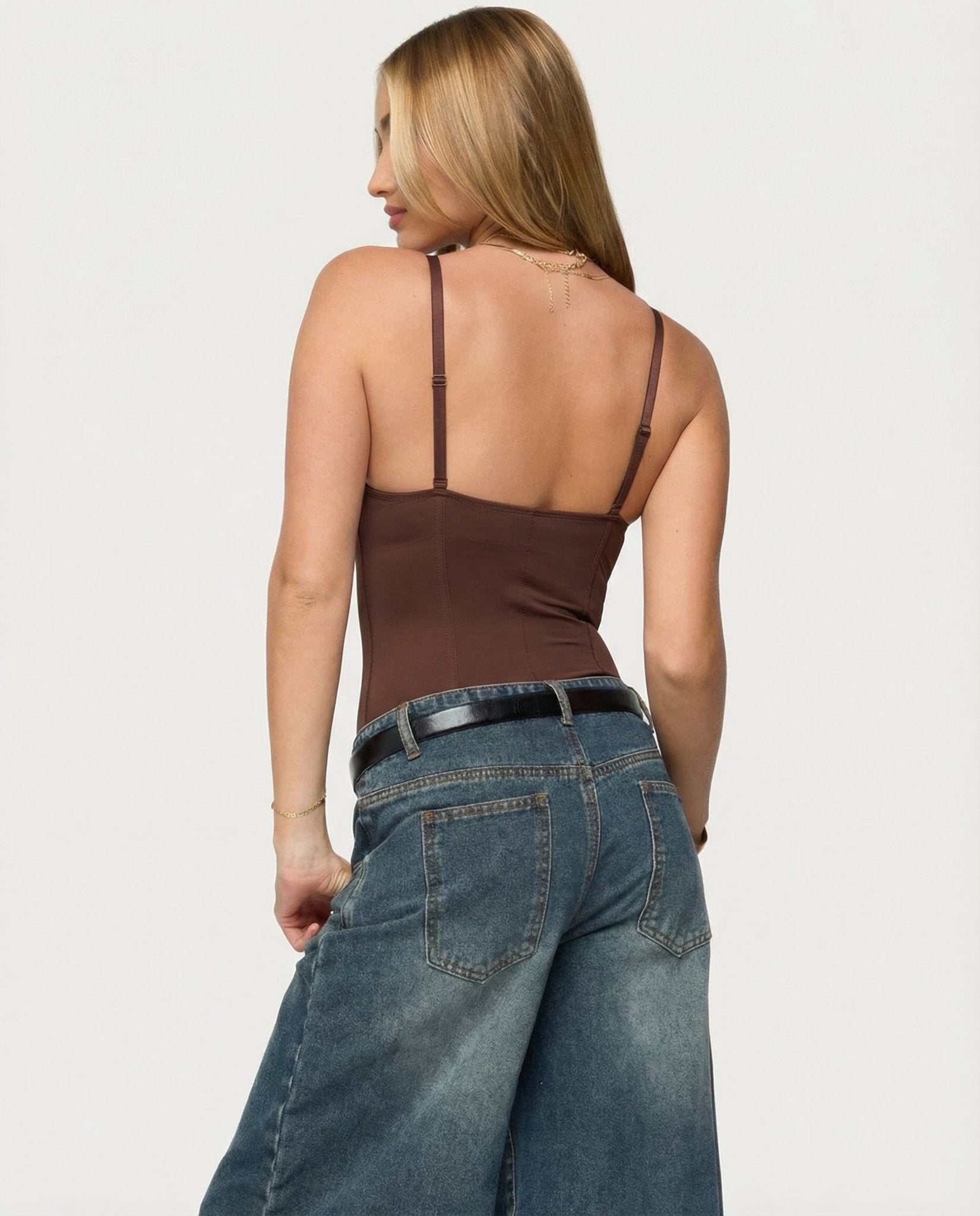Bodysuit Women Sculpted Cups Waist Seam Strap Stretch - Evergreen Outfits - Women Bodysuit