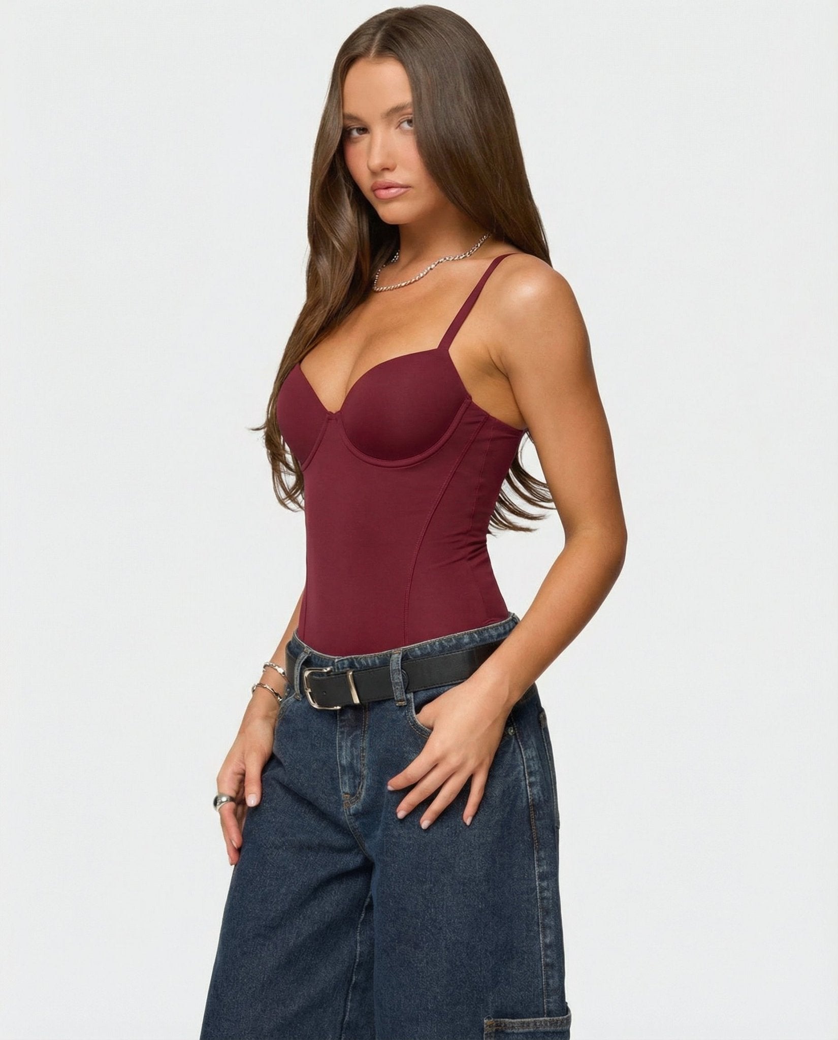 Bodysuit Women Sculpted Cups Waist Seam Strap Stretch - Evergreen Outfits - Women Bodysuit
