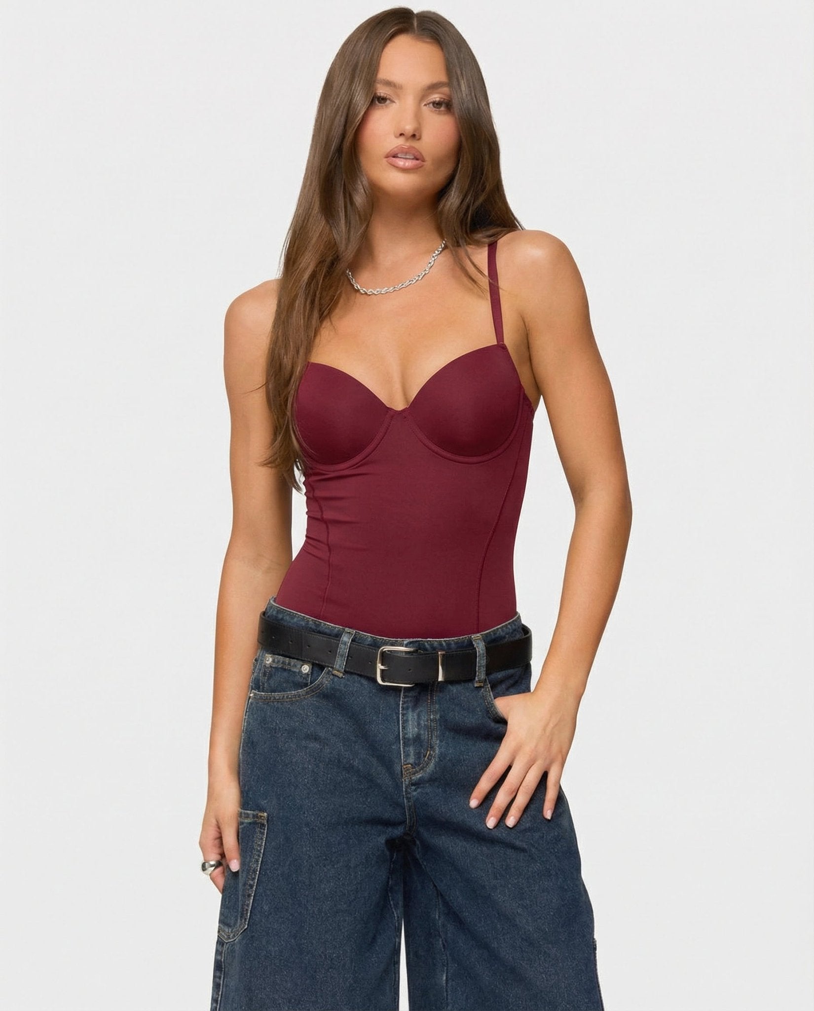 Bodysuit Women Sculpted Cups Waist Seam Strap Stretch - Evergreen Outfits - Women Bodysuit