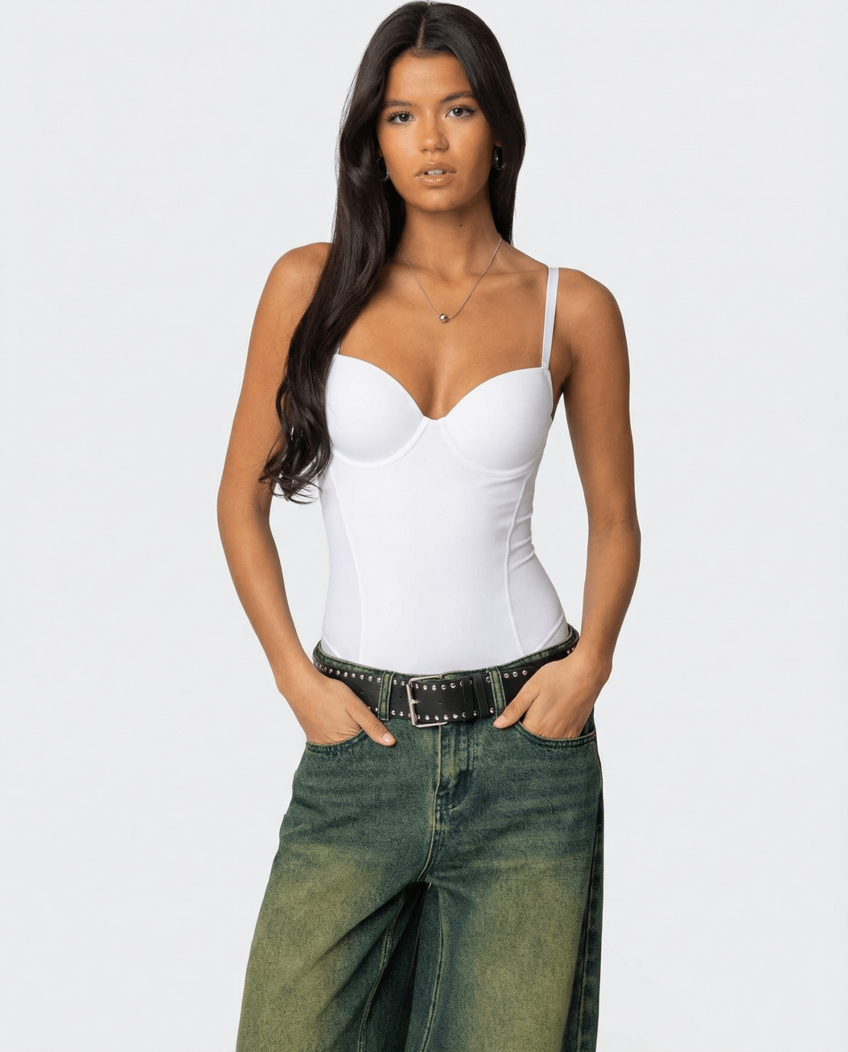 Bodysuit Women Sculpted Cups Waist Seam Strap Stretch - Evergreen Outfits - Women Bodysuit