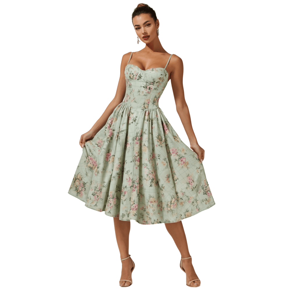 Corset Midi Dress Women Sweetheart Neckline Design - Evergreen Outfits - Women Midi Dress