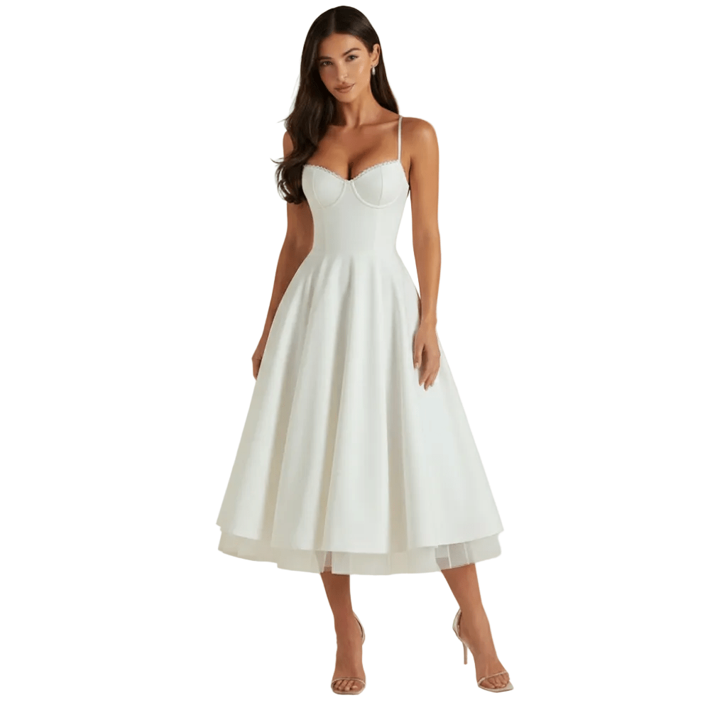 Dress Women Sweetheart Neckline Detailing Design - Evergreen Outfits - Women Midi Dress