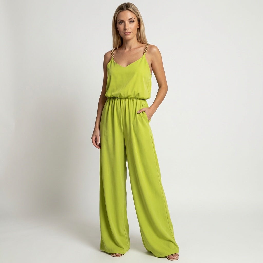 Jumpsuit Women Floral Strap V - Neck Wide Leg Sleeveless - Evergreen Outfits - Women Jumpsuit