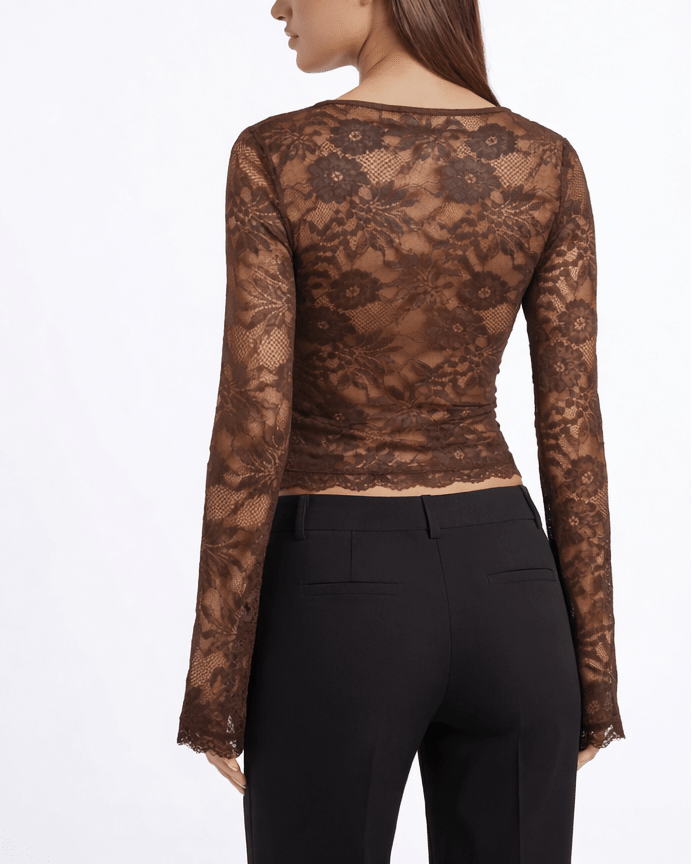 Lace Top Women Long Sleeve Sheer Back Fitted Design - Evergreen Outfits - Women Top