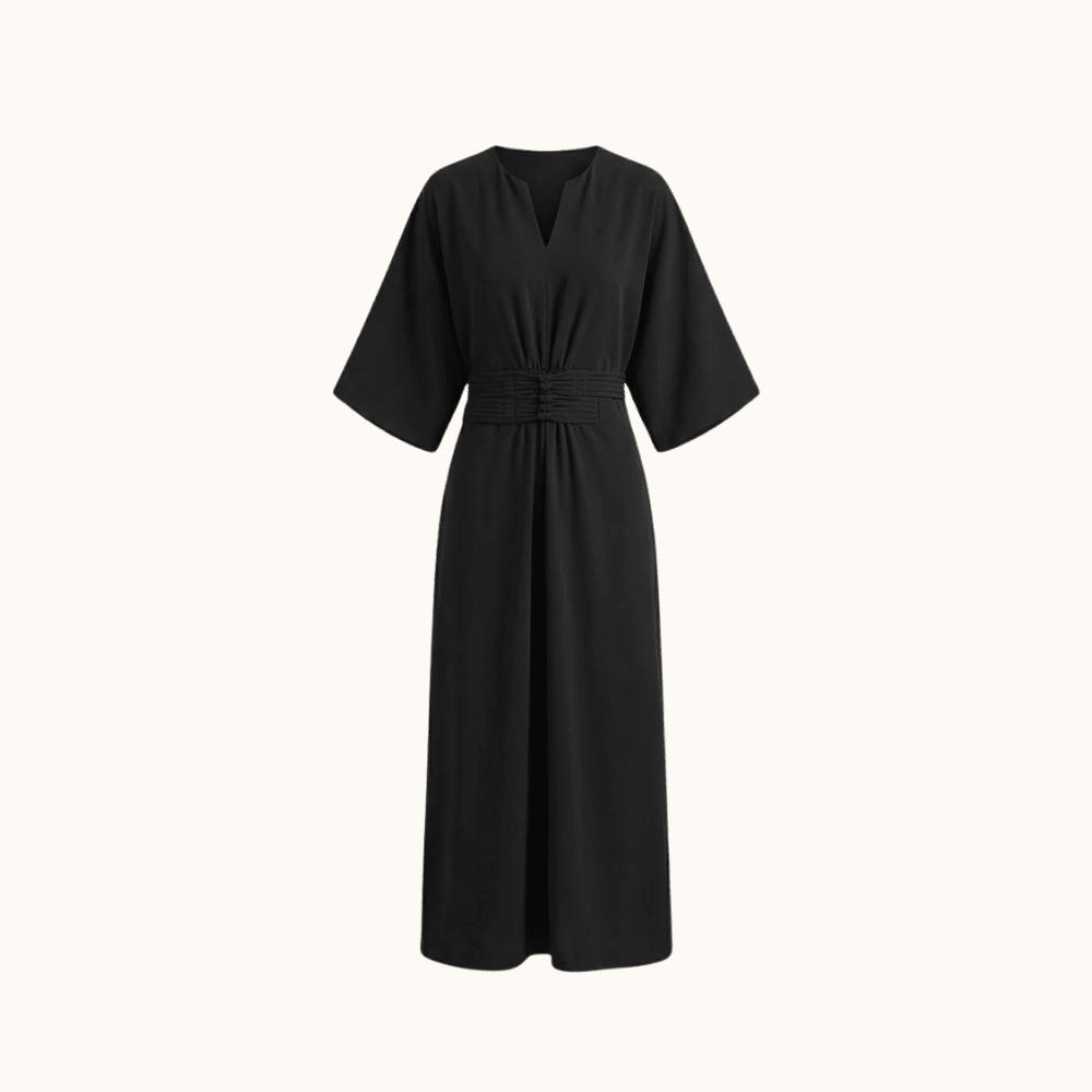 Maxi Dress Women Belted Waist With Bell Shaped Sleeves - Evergreen Outfits - Women Maxi Dress