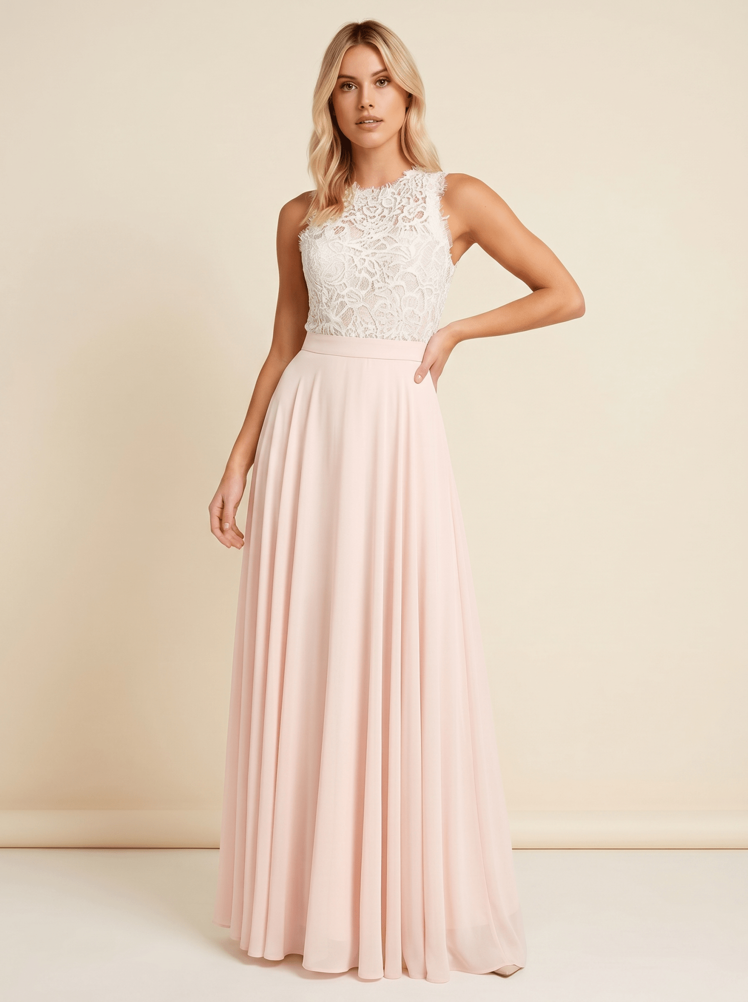 Maxi Dress Women Lace Bodice Sleeveless Fitted Waist - Evergreen Outfits- Women Maxi Dress
