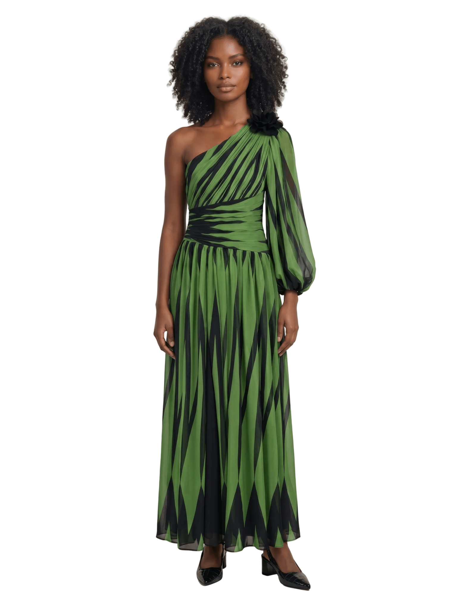 Maxi Dress Women One Shoulder Printed Long Sleeve Design - Evergreen Outfits- Women Maxi Dress