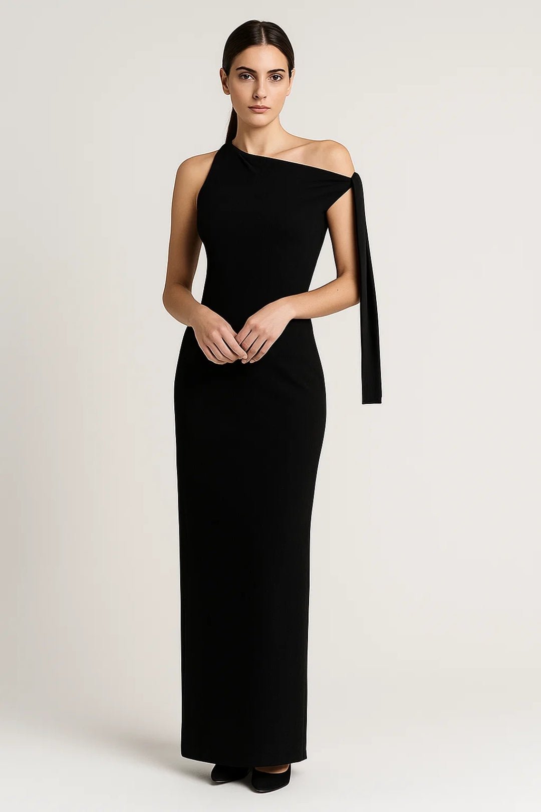 Maxi Dress Women One Shoulder Sleeveless Fitted Design - Evergreen Outfits- Women Maxi Dress