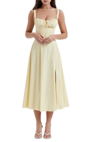 Midi Dress Women Floral Print Sweetheart Neck Waist Tie - Evergreen Outfits- Women Midi Dress