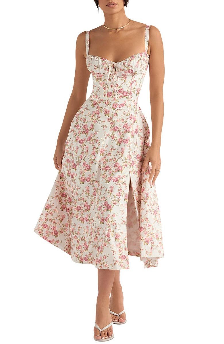 Midi Dress Women Floral Print Sweetheart Neck Waist Tie - Evergreen Outfits- Women Midi Dress