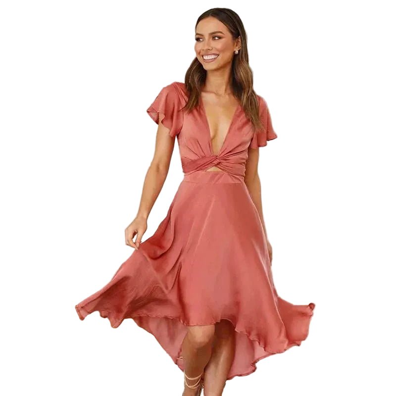 Midi Dress Women Flowing Retro Cut Midi Length Design - Evergreen Outfits- Women Midi Dress