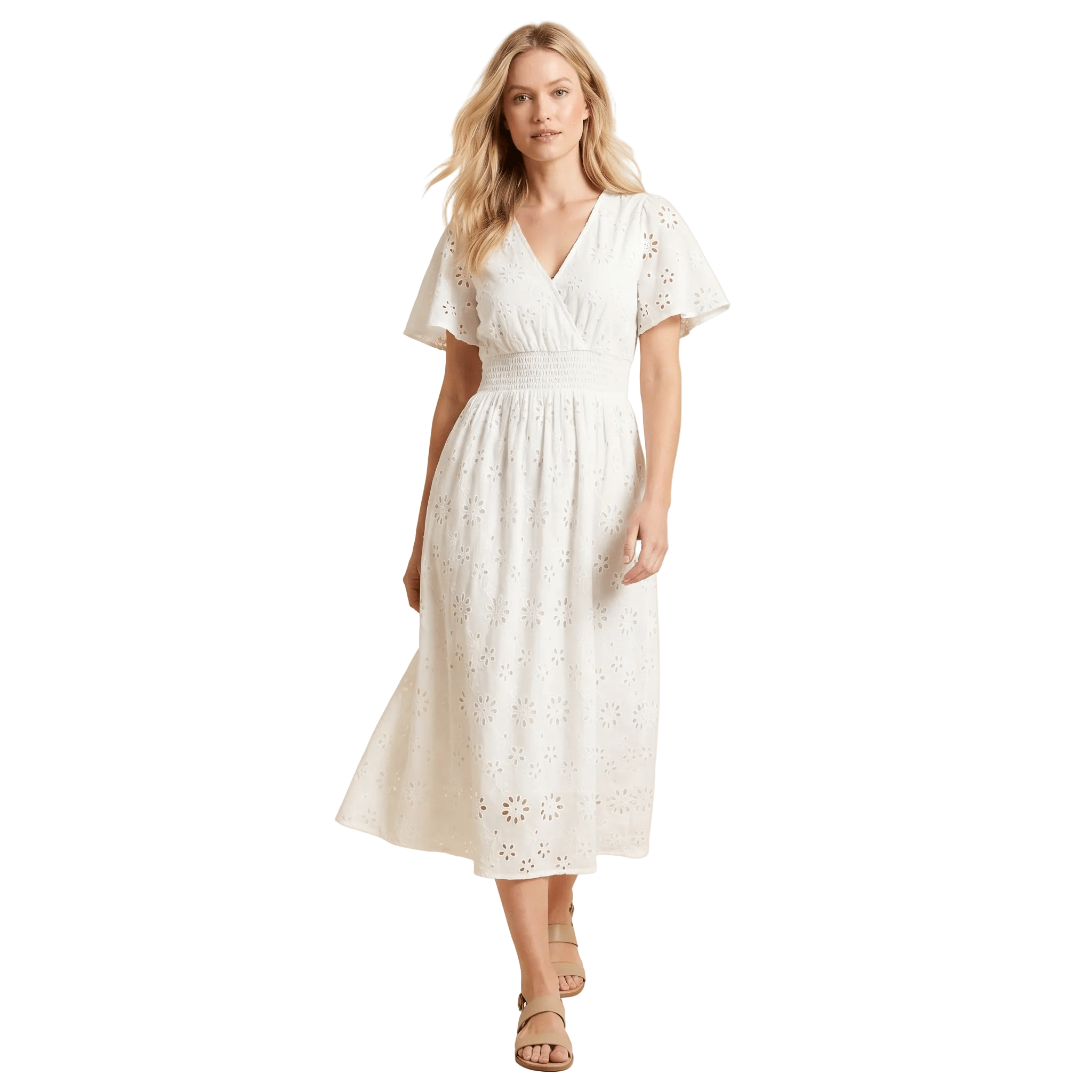 Midi Dress Women Lightweight Breathable Flutter Sleeve Fit - Evergreen Outfits- Women Midi Dress