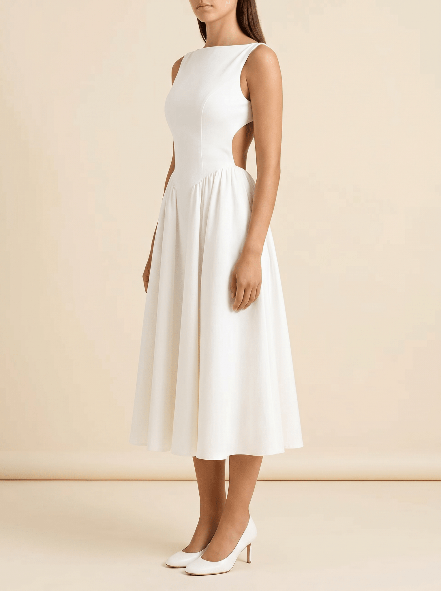 Midi Dress Women Open Back Short Sleeve Fitted Waist - Evergreen Outfits - Women Midi Dress