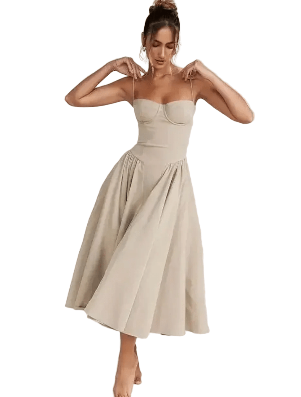 Midi Dress Women V-Neck Relaxed Fit Flowy Silhouette - Evergreen Outfits- Women Midi Dress
