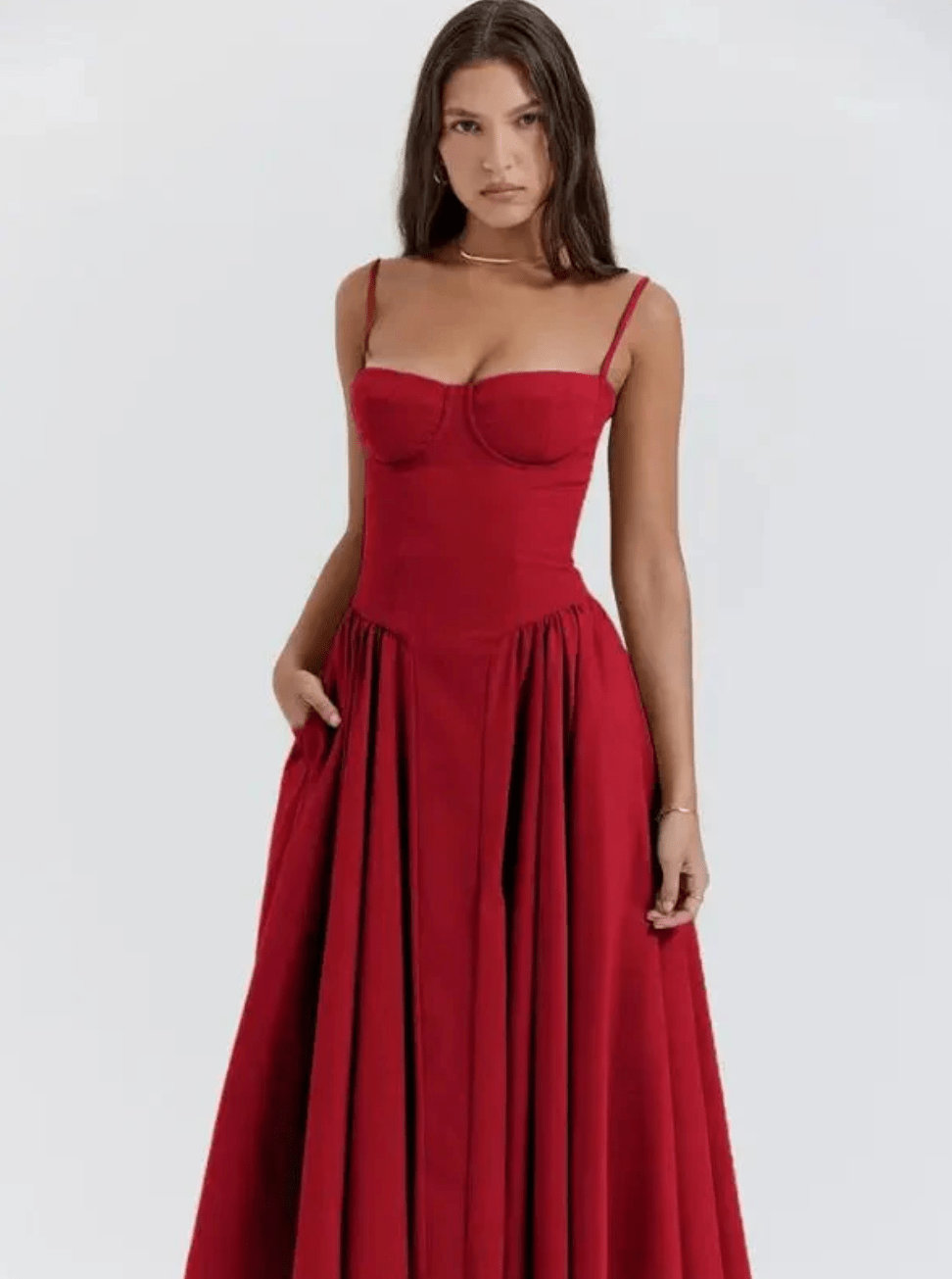 Midi Dress Women V-Neck Relaxed Fit Flowy Silhouette - Evergreen Outfits- Women Midi Dress