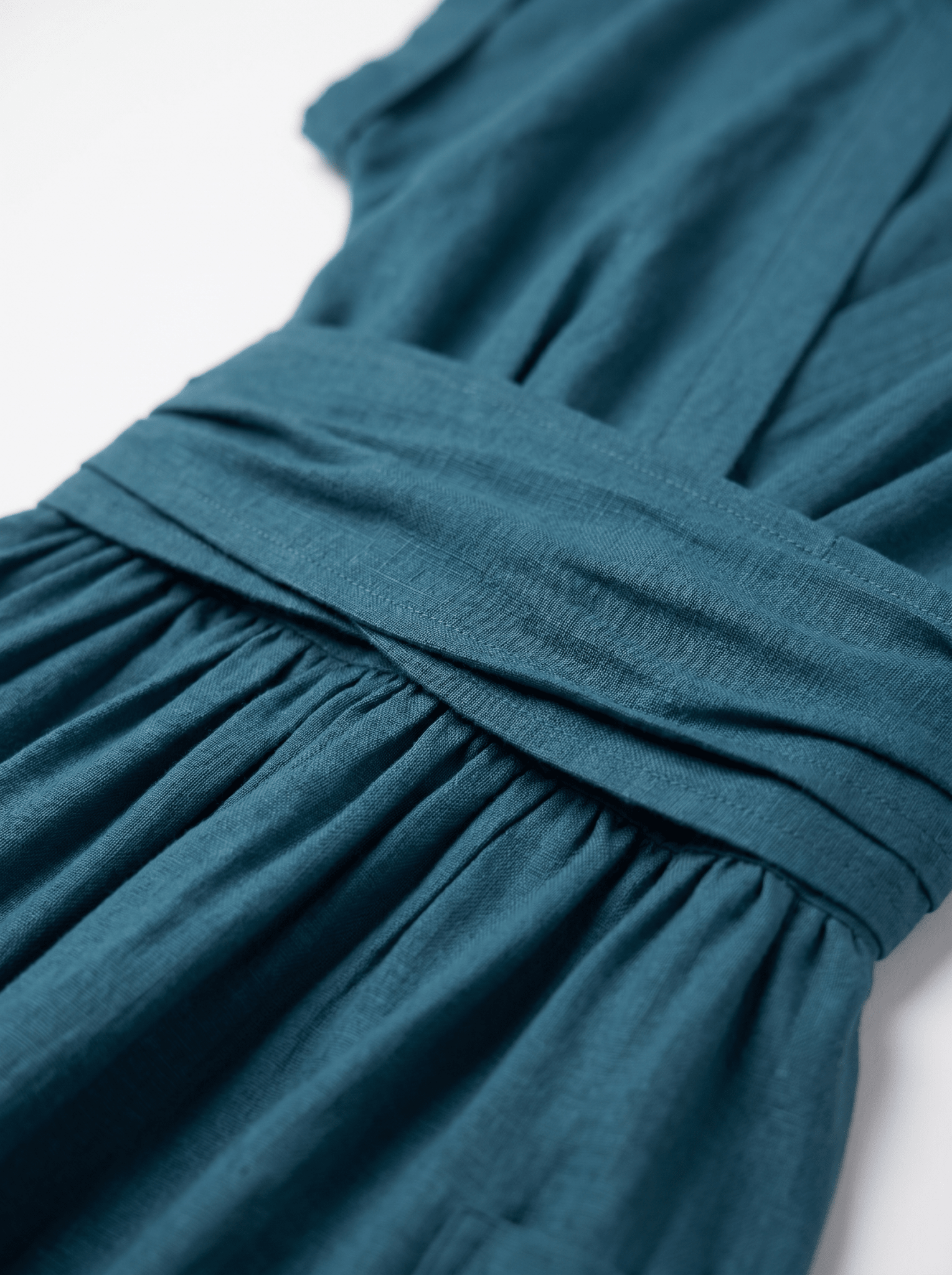 Midi Dress Women V-Neck Short Sleeve Pleated Waist Pockets - Evergreen Outfits- Women Midi Dress