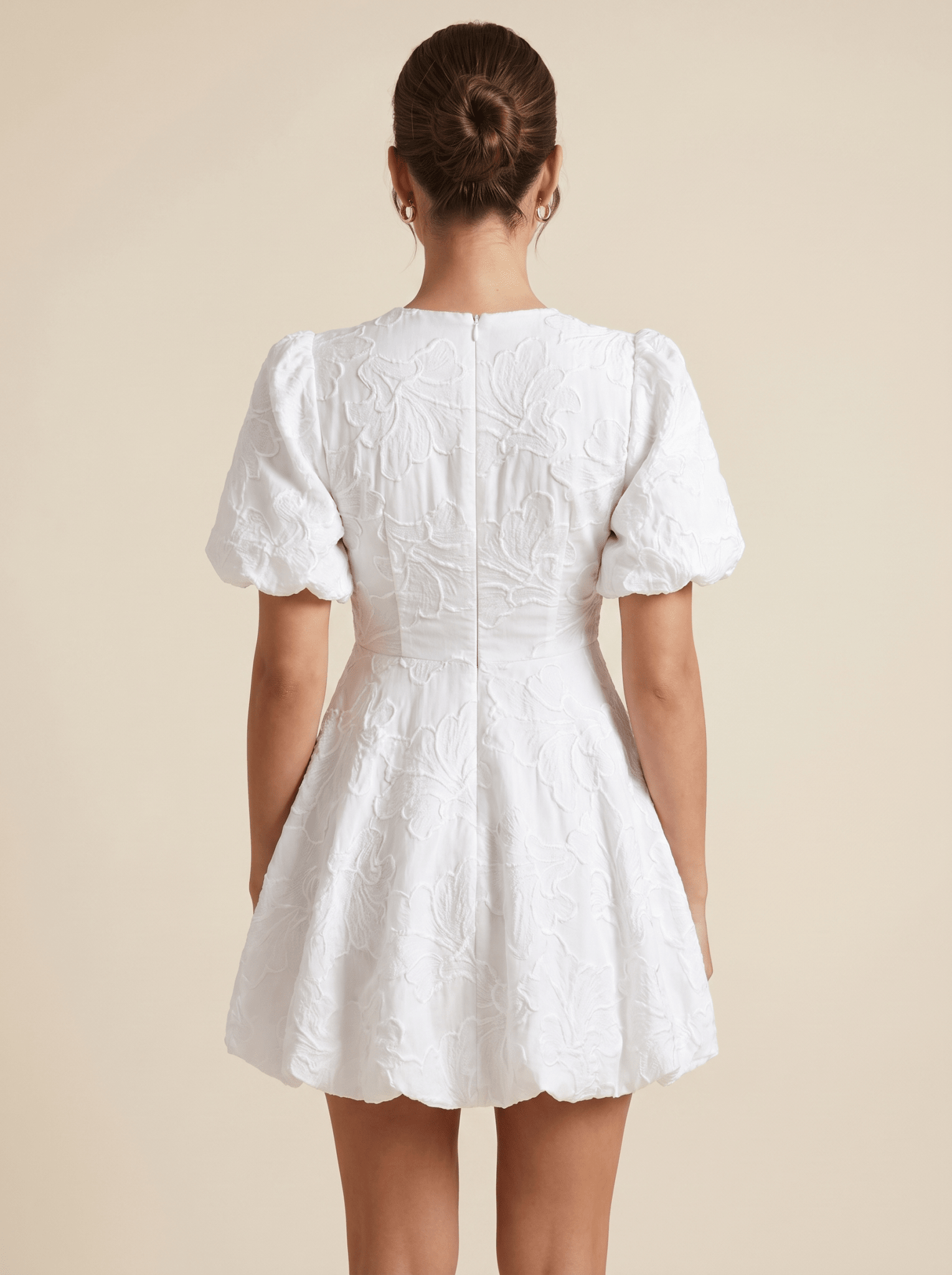 Mini Dress Women A Line V Neck Puff Sleeve Floral Design - Evergreen Outfits - Women Mini Dress