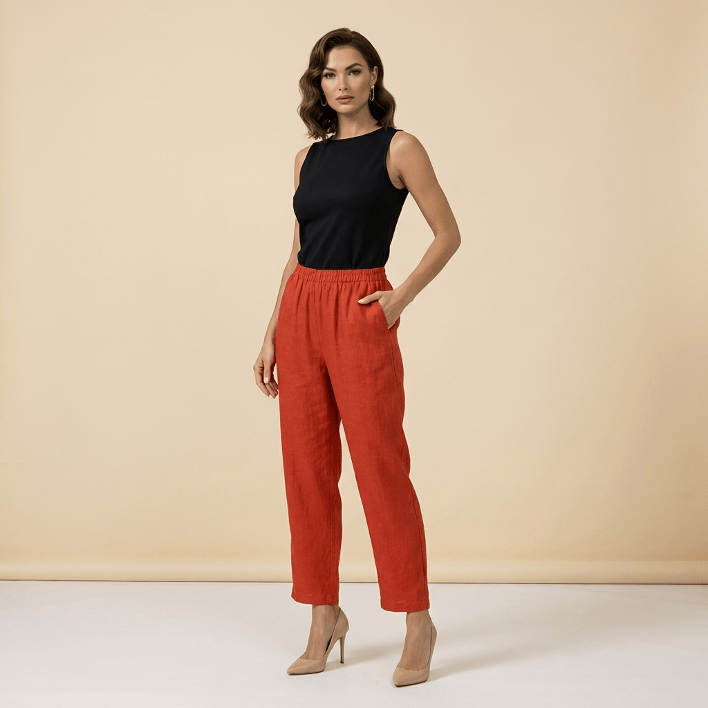 Trousers Women Linen Blend Relaxed Fit Cropped Length - Evergreen Outfits - Women Pants