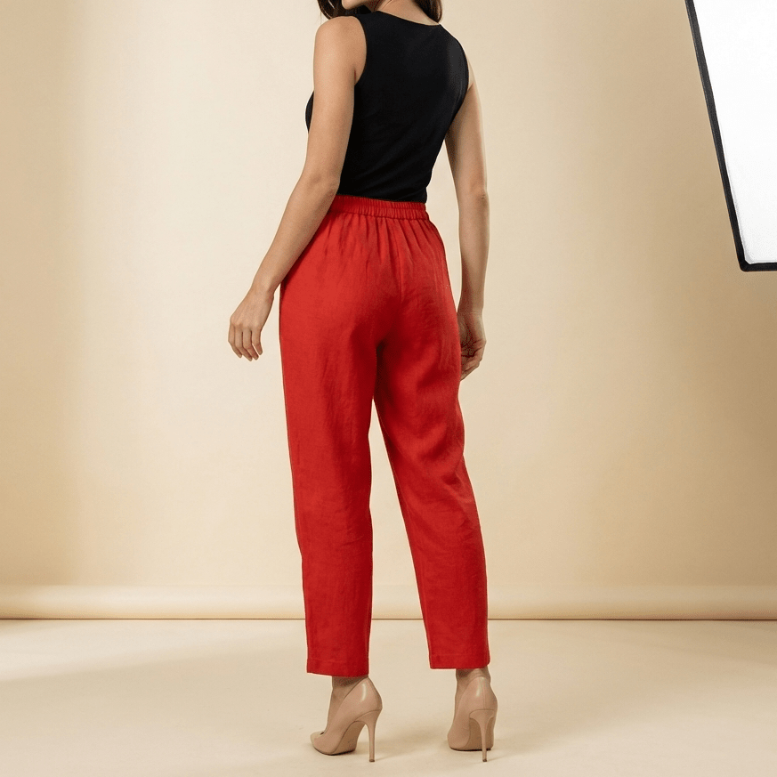 Trousers Women Linen Blend Relaxed Fit Cropped Length - Evergreen Outfits - Women Pants