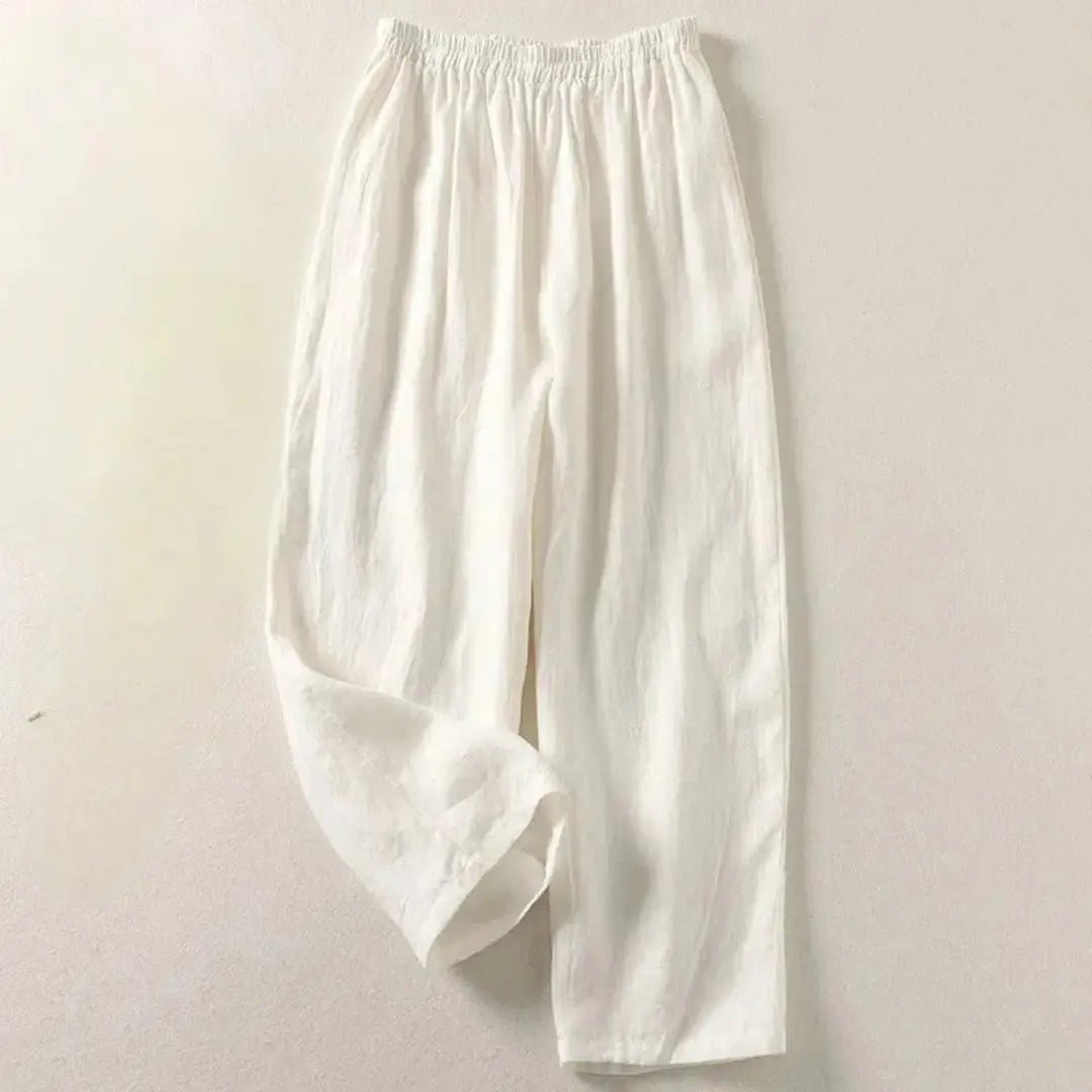 Trousers Women Linen Blend Relaxed Fit Cropped Length - Evergreen Outfits - Women Pants