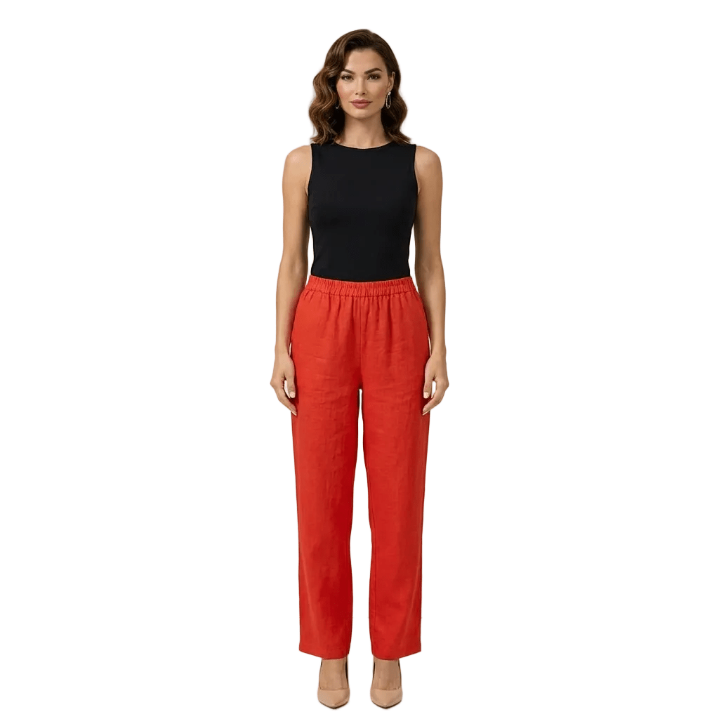 Trousers Women Linen Blend Relaxed Fit Cropped Length - Evergreen Outfits - Women Pants
