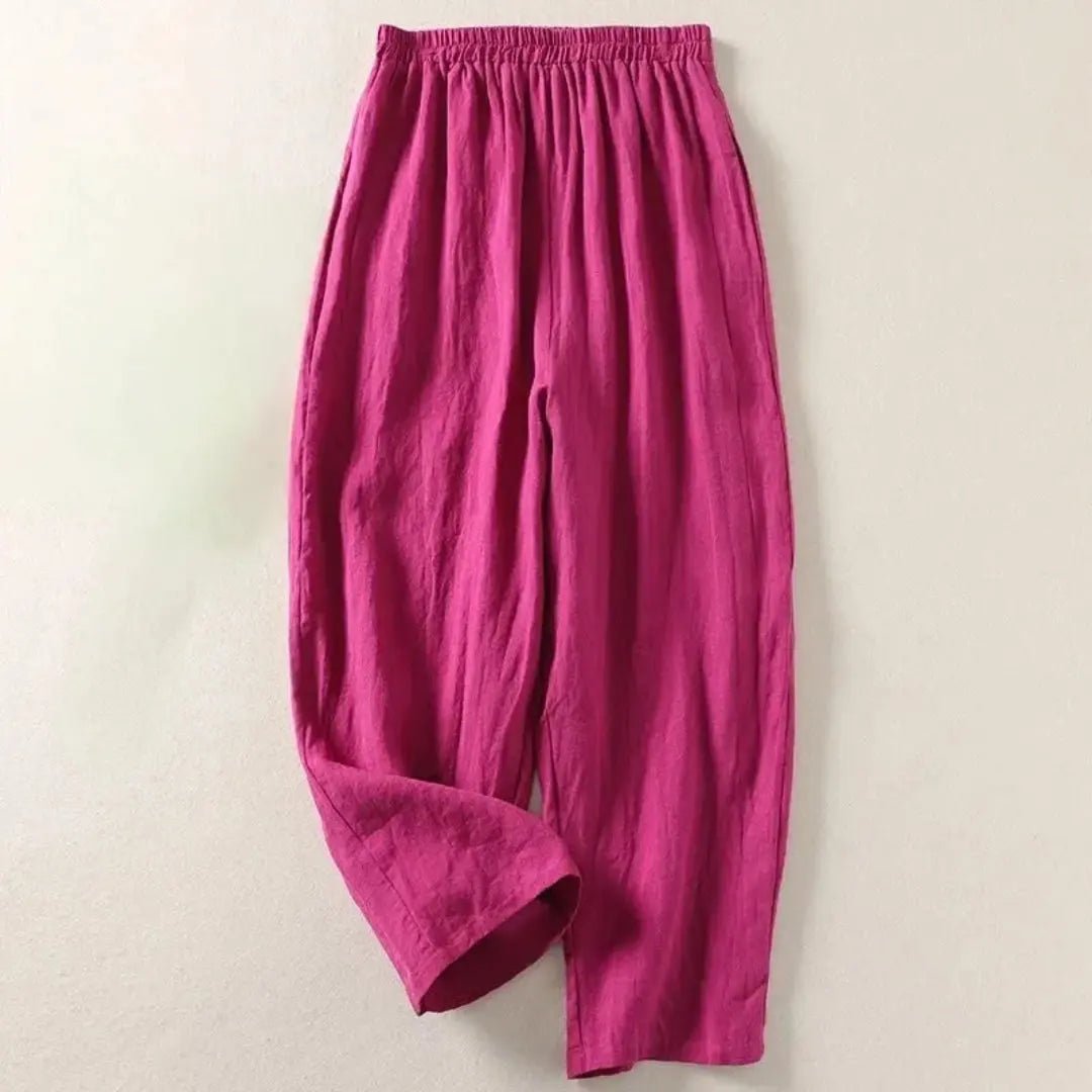 Trousers Women Linen Blend Relaxed Fit Cropped Length - Evergreen Outfits - Women Pants