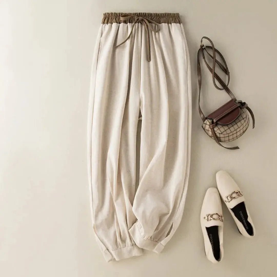 Trousers Women Relaxed Fit Drawstring Linen Full Length - Evergreen Outfits - Women Pants