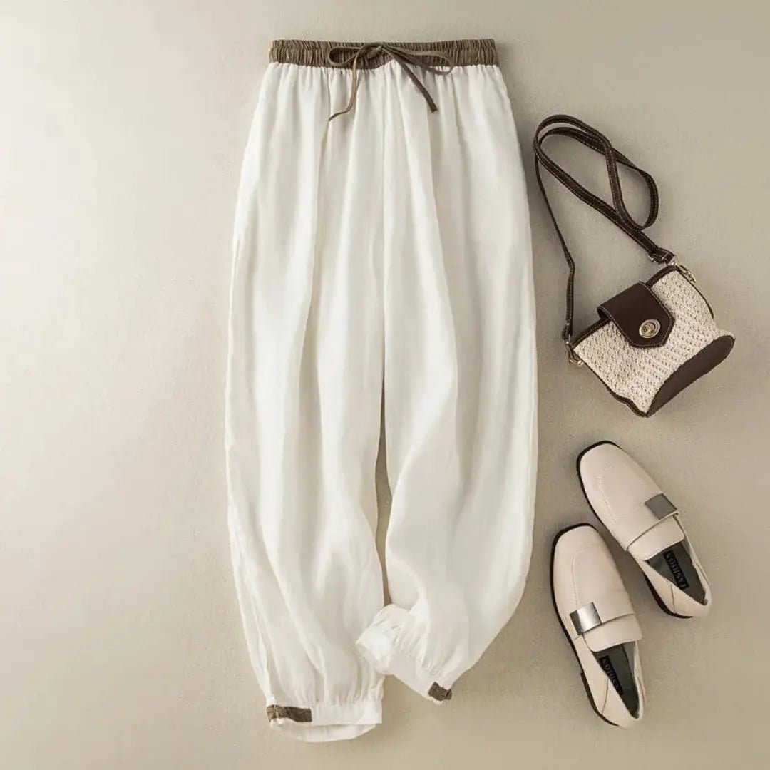Trousers Women Relaxed Fit Drawstring Linen Full Length - Evergreen Outfits - Women Pants