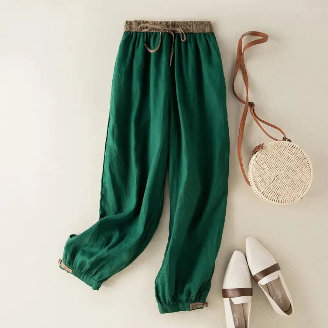 Trousers Women Relaxed Fit Drawstring Linen Full Length - Evergreen Outfits - Women Pants
