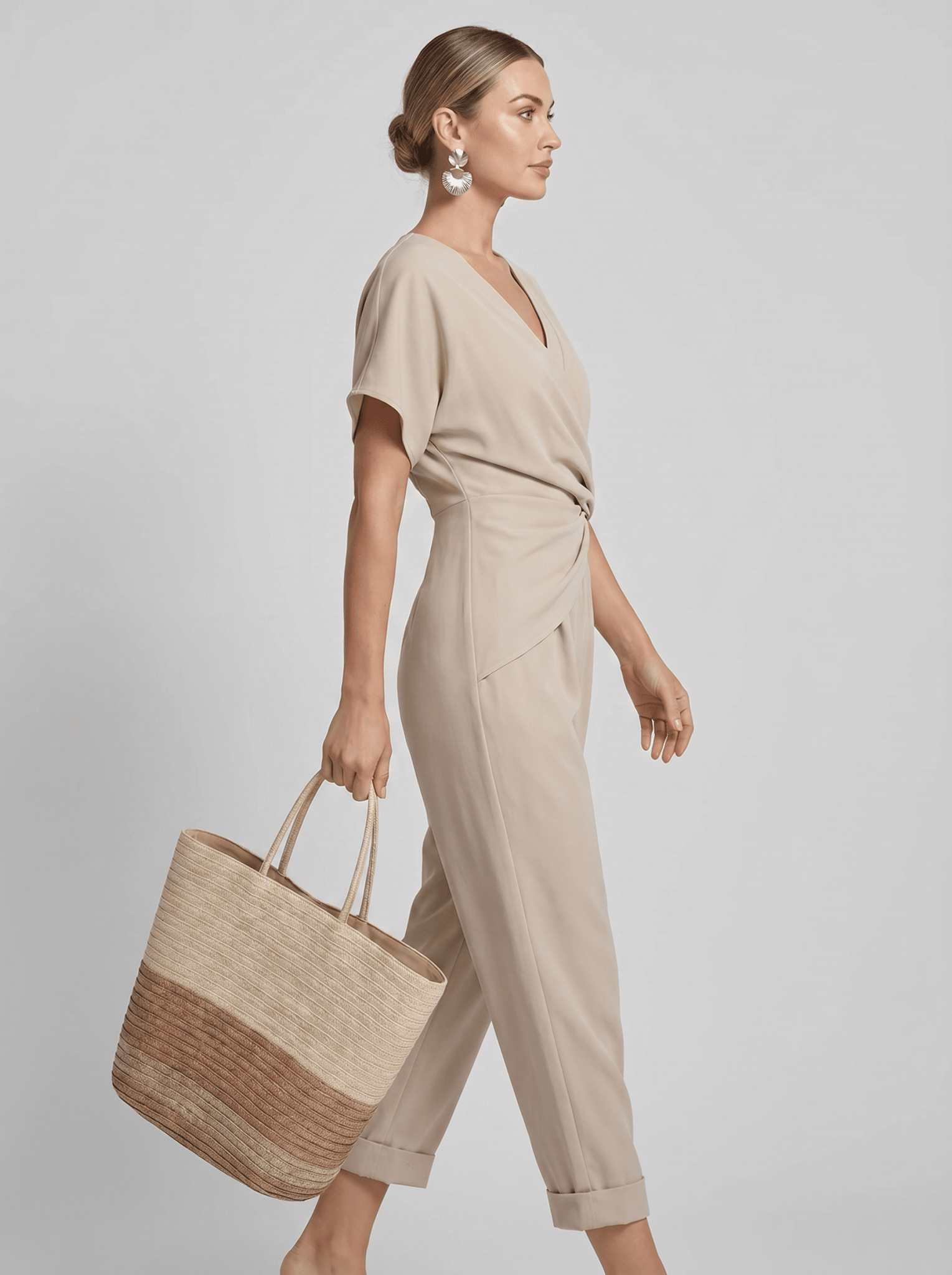 Two Piece Set Women Long Sleeve Top Wide Leg Trousers - Evergreen Outfits - Women Set