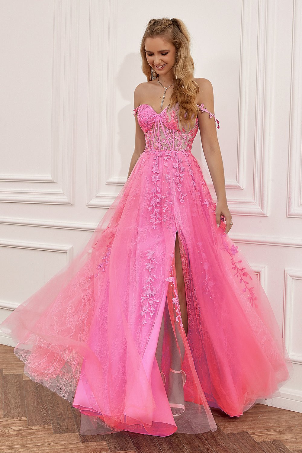 Women Ball Gown A-Line Spaghetti Strap Applique Detail - Evergreen Outfits- Women Gown