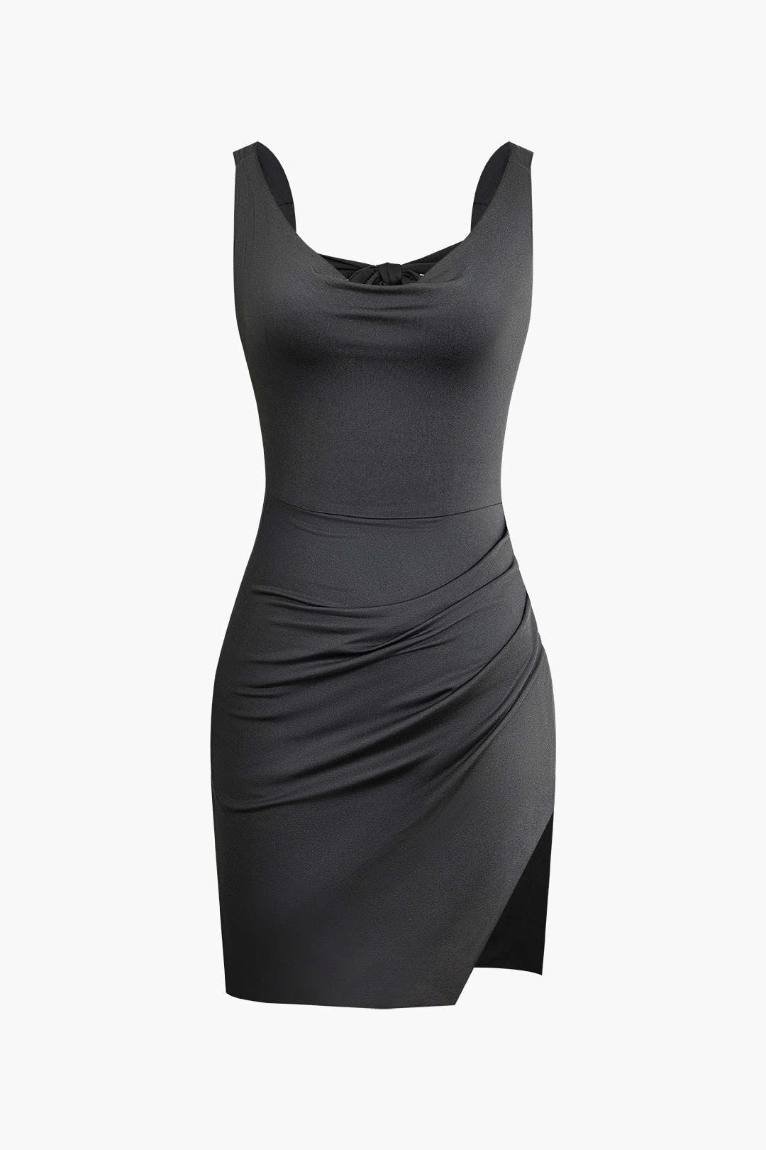Women Bodycon Mini Dress Tie Back Bow Side Slit Detail - Evergreen Outfits- Women Mini Dress