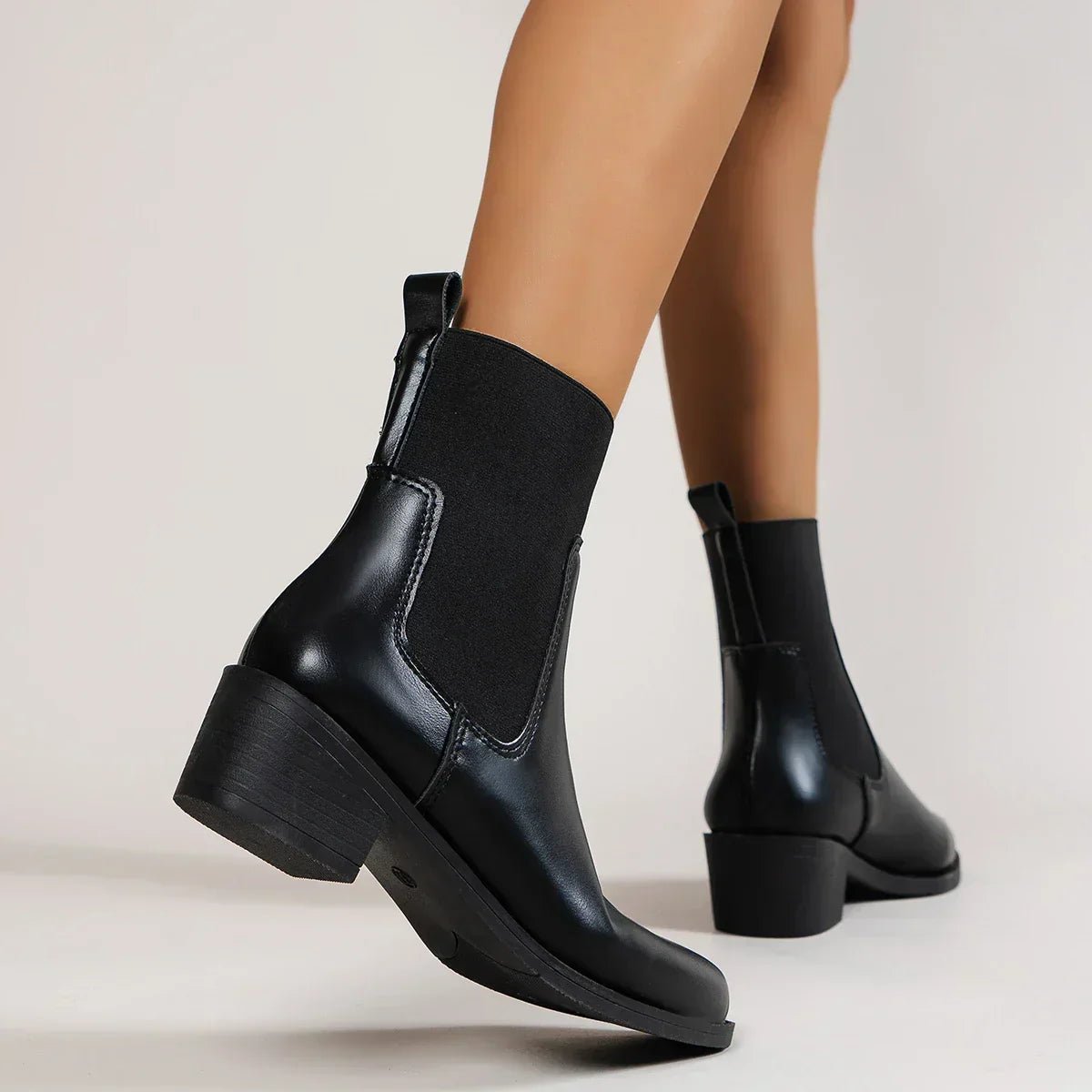 Women Boots Chelsea Design Pointed Toe Block Heel Pull On - Evergreen Outfits - Women Boots