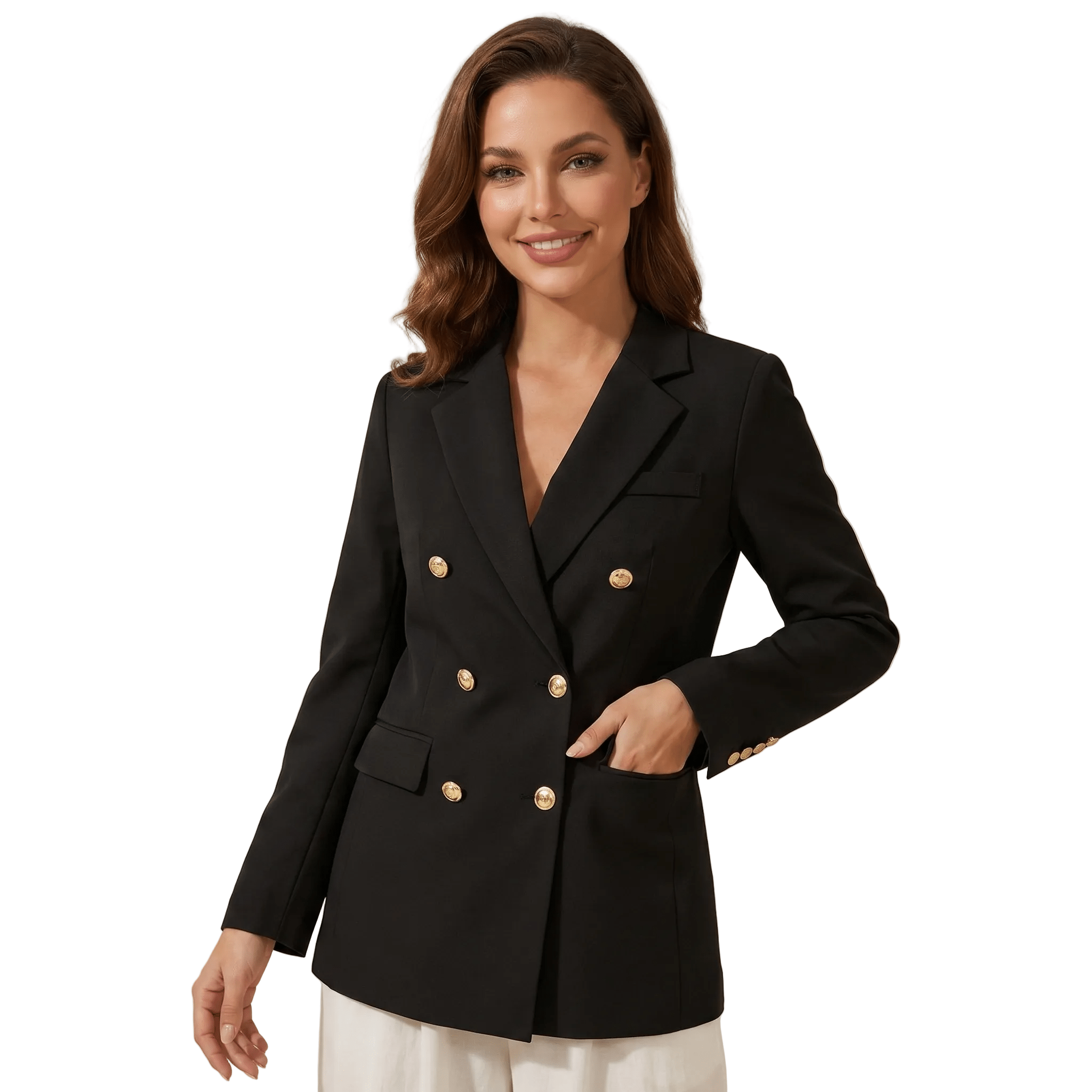 Women Coat Jacket Double Breasted Button Front Closure - Evergreen Outfits - Women Blazer