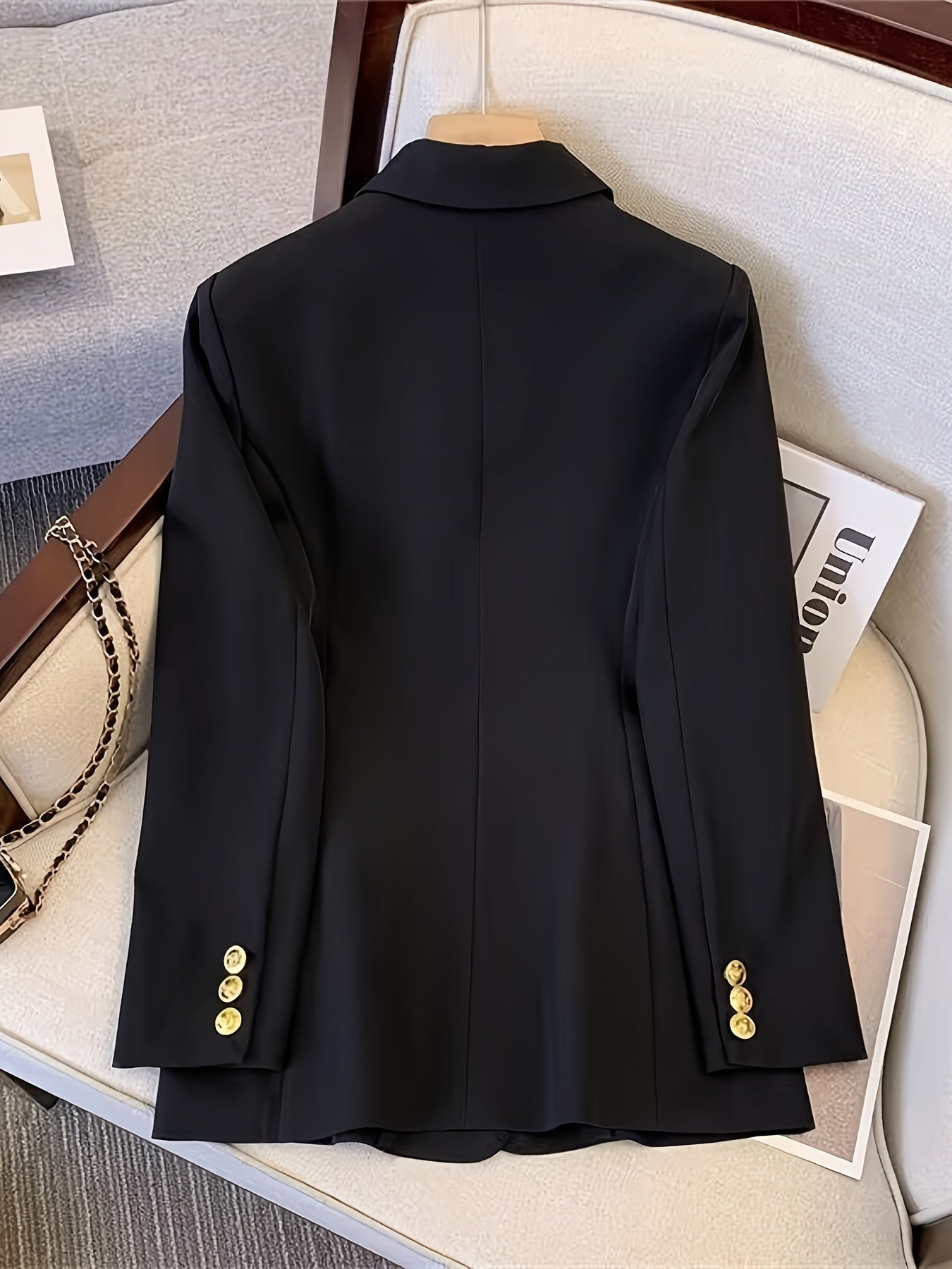 Women Coat Jacket Double Breasted Button Front Closure - Evergreen Outfits - Women Blazer