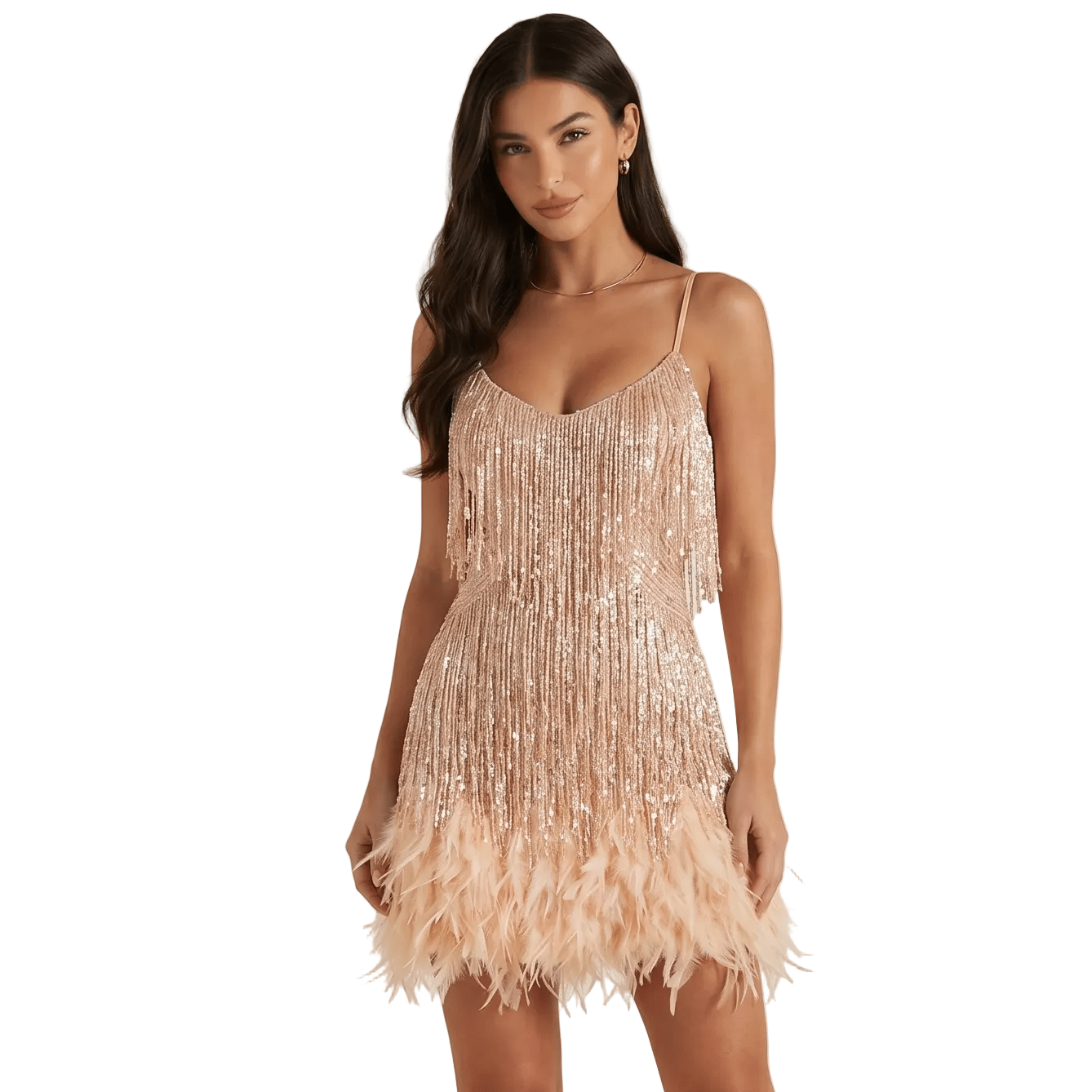 Women Cocktail Dress Structured Fit Sequin Fringe Detail - Evergreen Outfits - Women Mini Dress