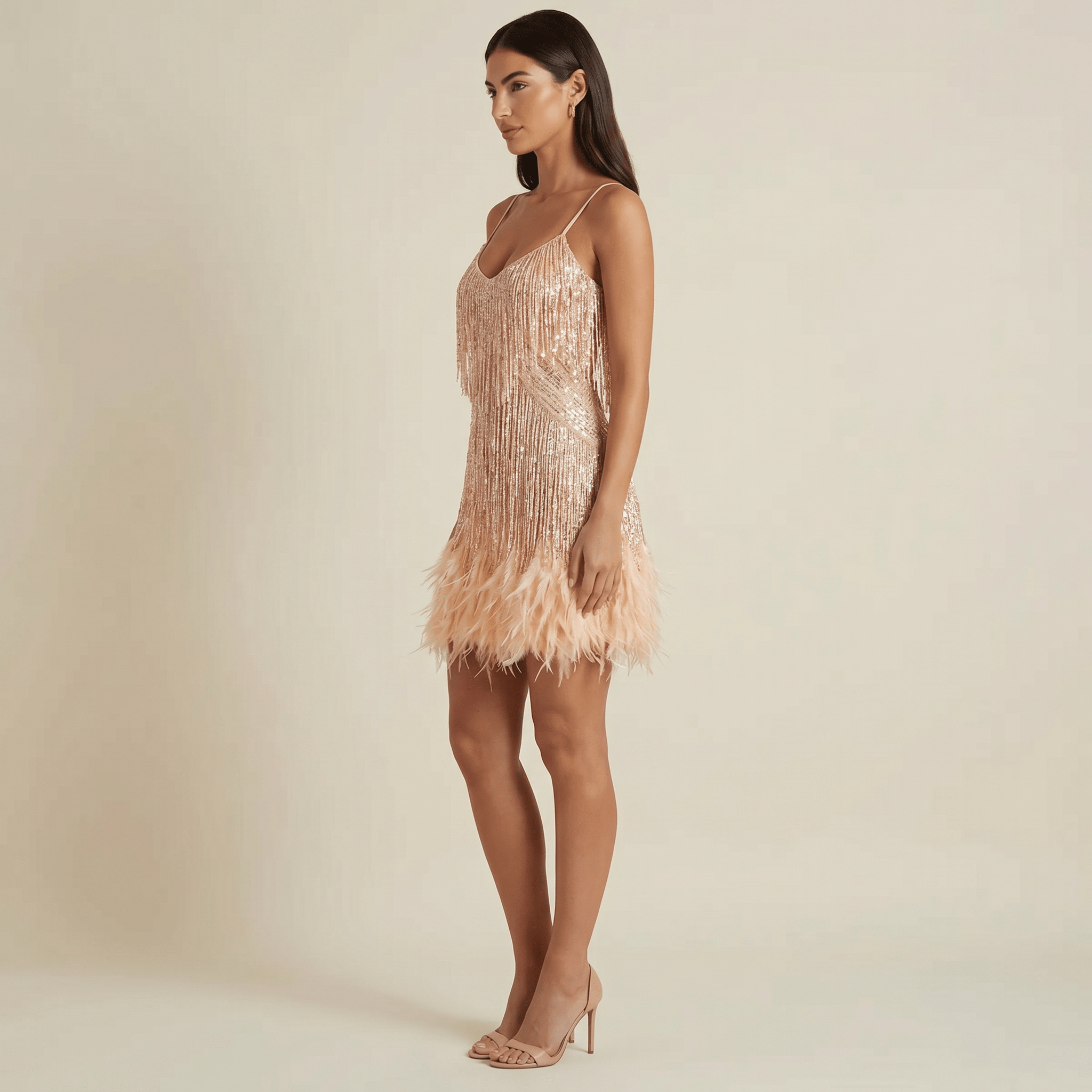 Women Cocktail Dress Structured Fit Sequin Fringe Detail - Evergreen Outfits - Women Mini Dress