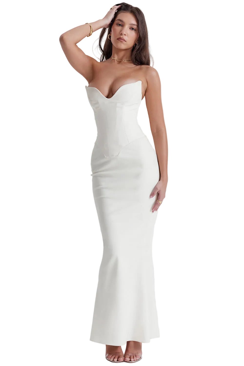 Women Corset Dress Strapless Structured Fitted Bodice - Evergreen Outfits - Women Maxi Dress