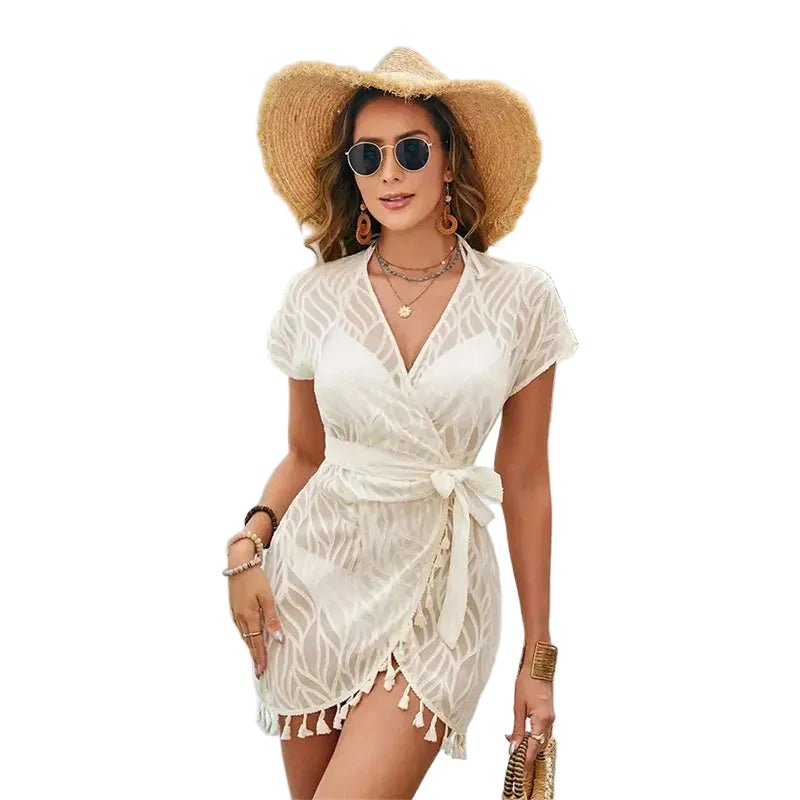 Women Cover Up Dress Lace V Neck Long Beachwear Design - Evergreen Outfits - Women Mini Dress