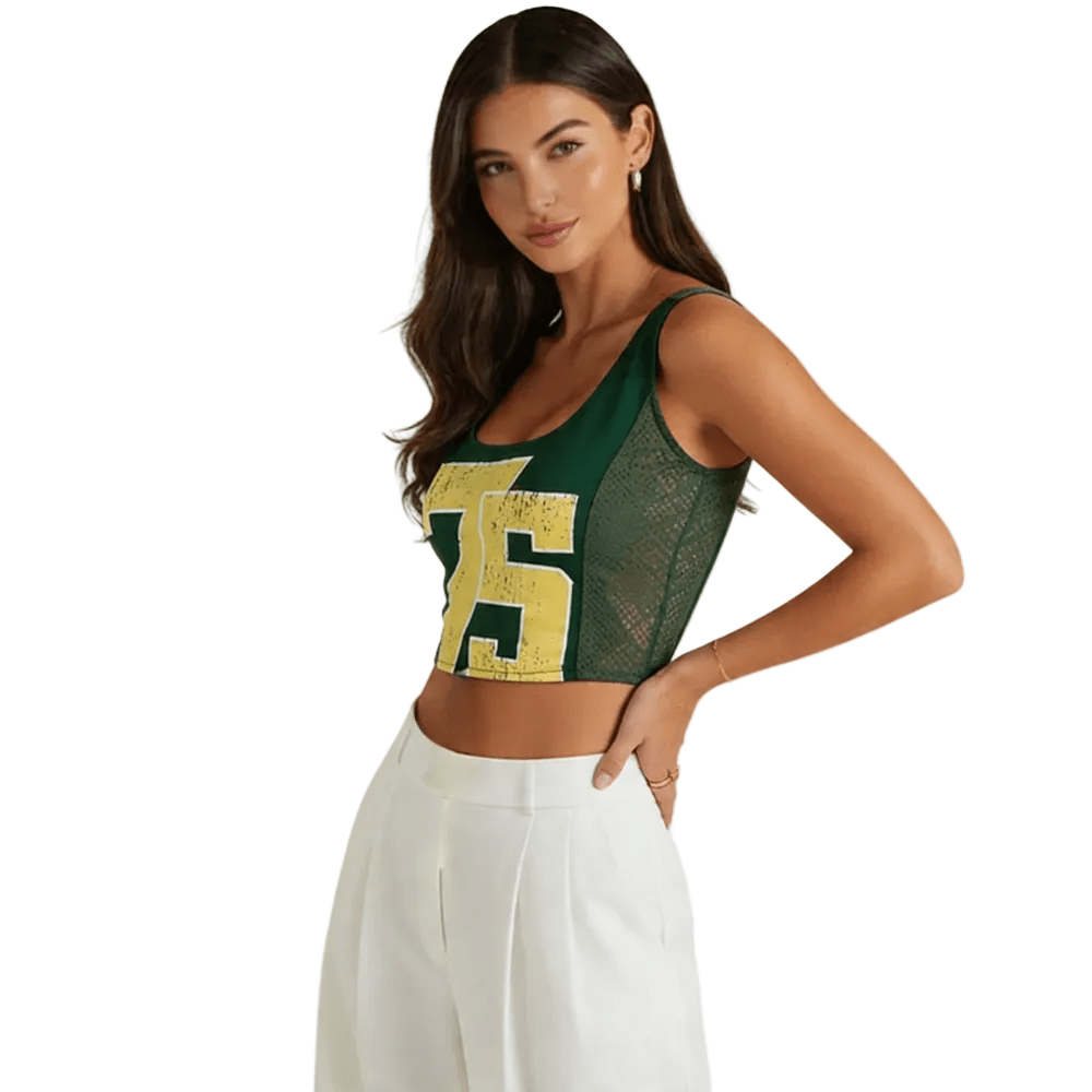Women Crop Top Sleeveless Lace - Up Back Closure Detail - Evergreen Outfits - Women Top