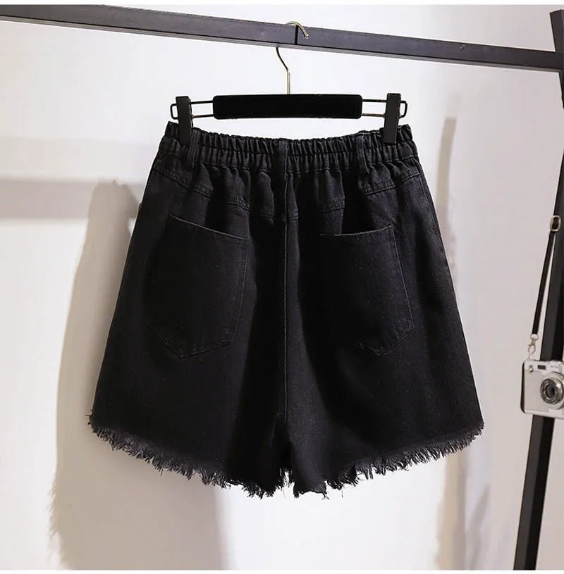 Women Denim Shorts High Waist Straight Leg Raw Hem - Evergreen Outfits - Women Shorts