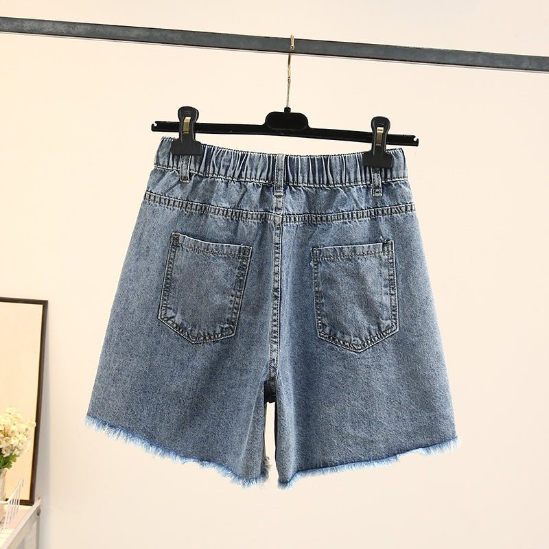 Women Denim Shorts Plus Size Straight Leg Relaxed Fit - Evergreen Outfits - Women Shorts