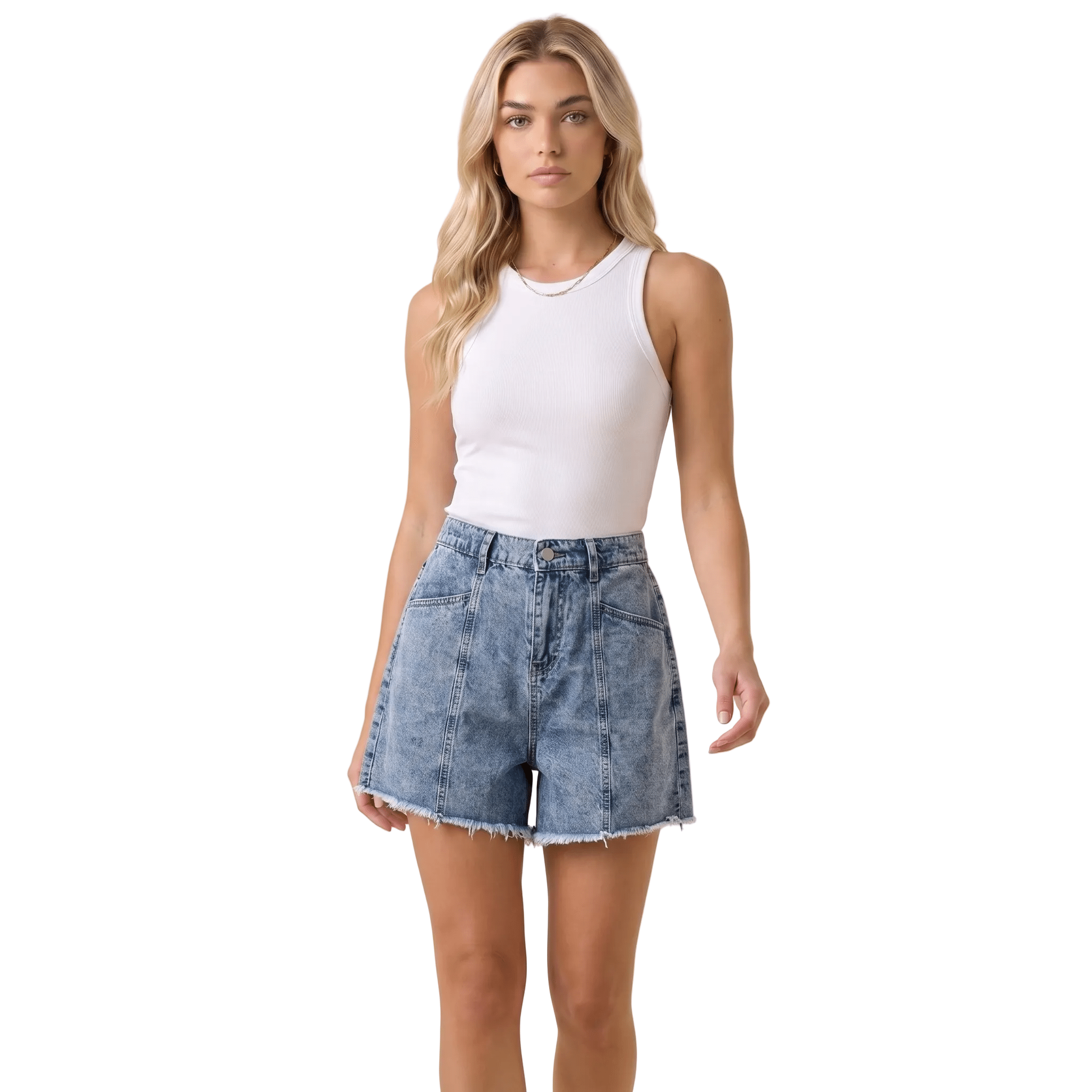 Women Denim Shorts Plus Size Straight Leg Relaxed Fit - Evergreen Outfits - Women Shorts