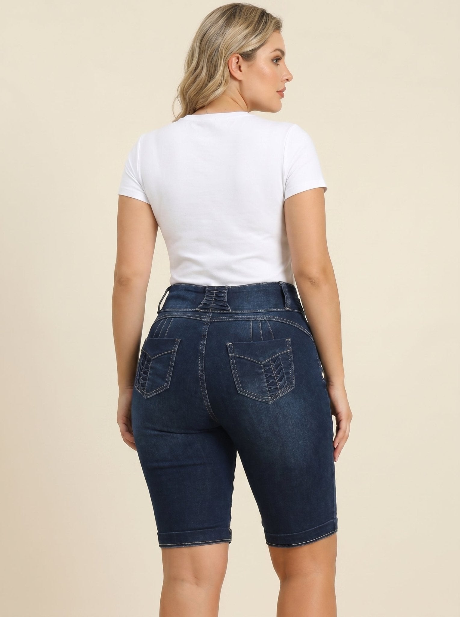 Women Denim Shorts Plus Size Vintage High Waist Slim - Evergreen Outfits - Women Shorts