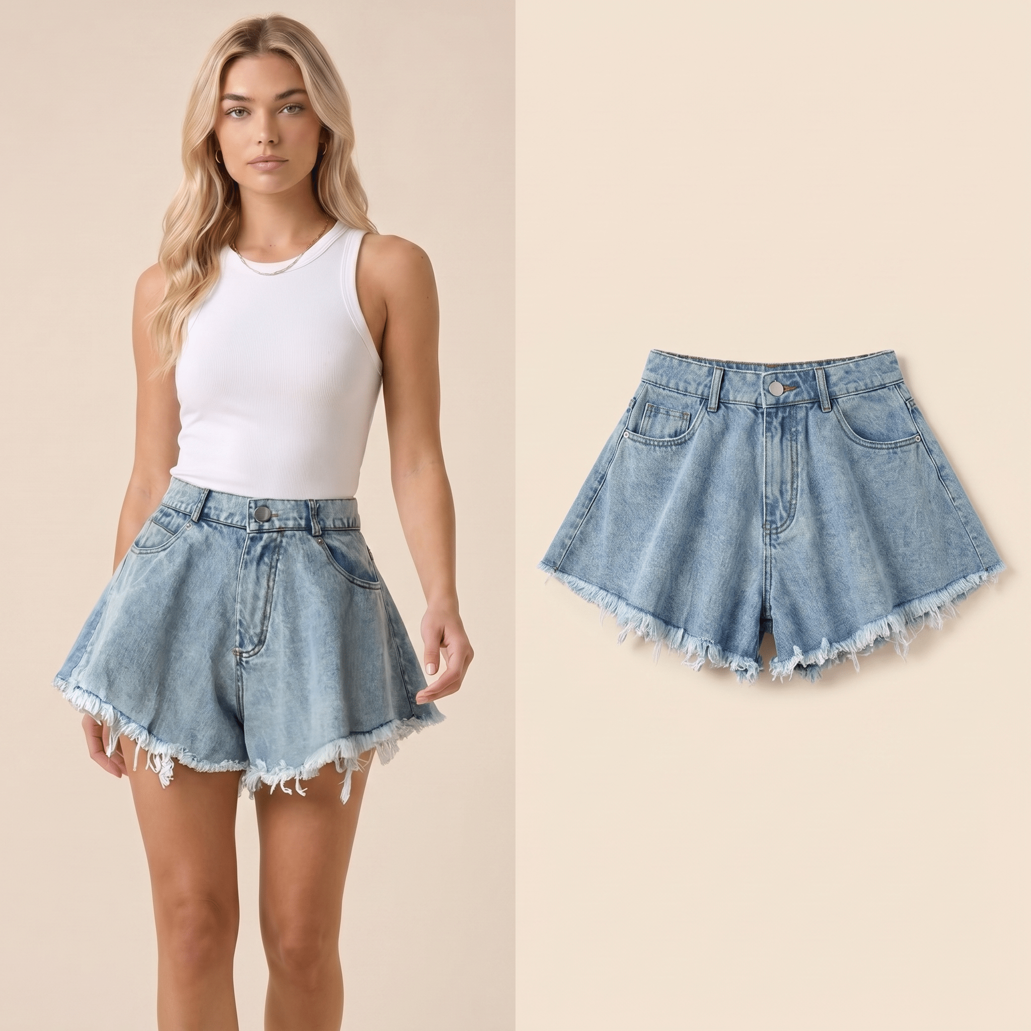 Women Denim Shorts Wide Leg Loose High Waist Design - Evergreen Outfits - Women Shorts