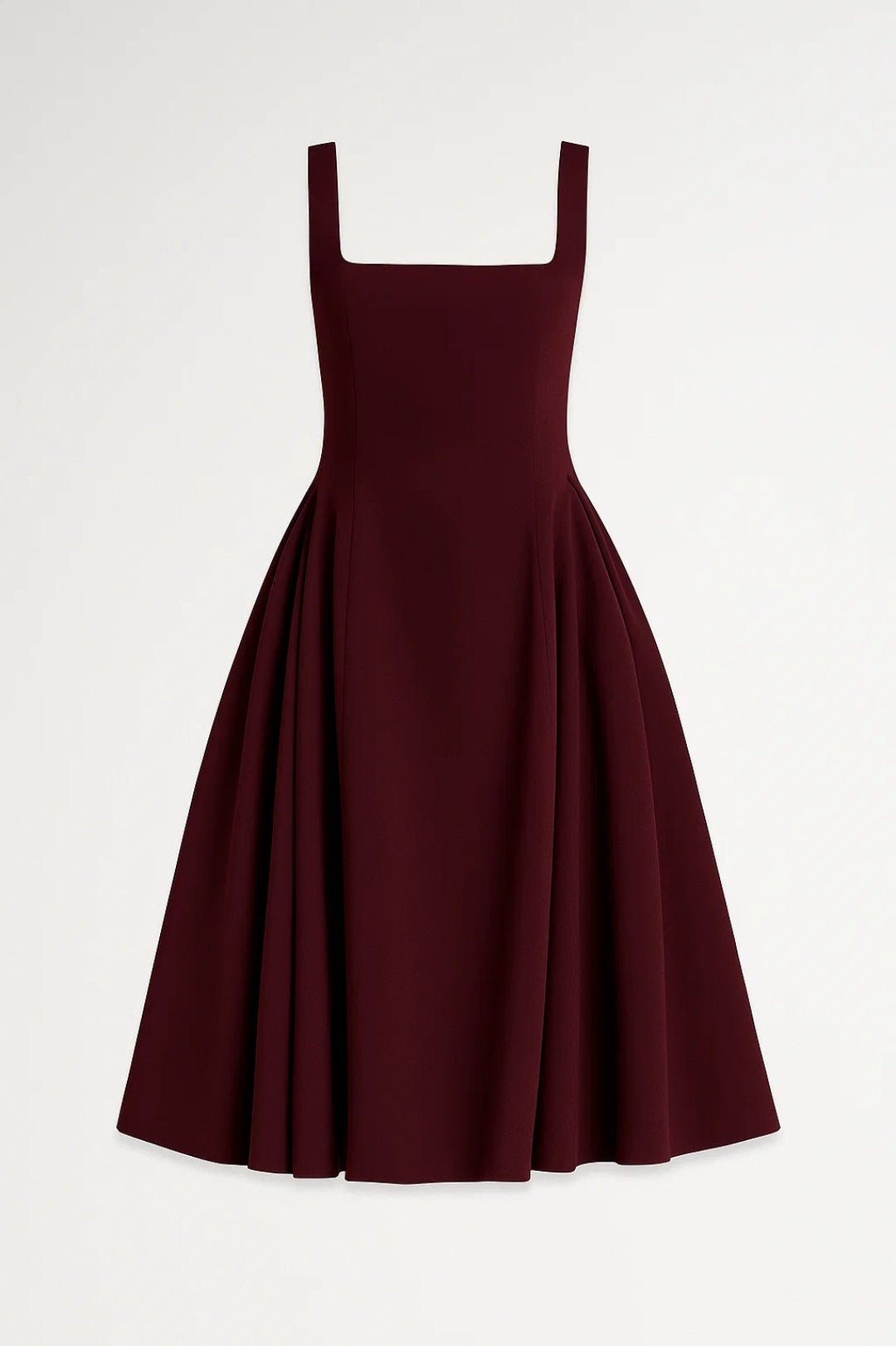 Women Dress Midi Length Wide Strap Fitted Flared Skirt - Evergreen Outfits - Women Midi Dress