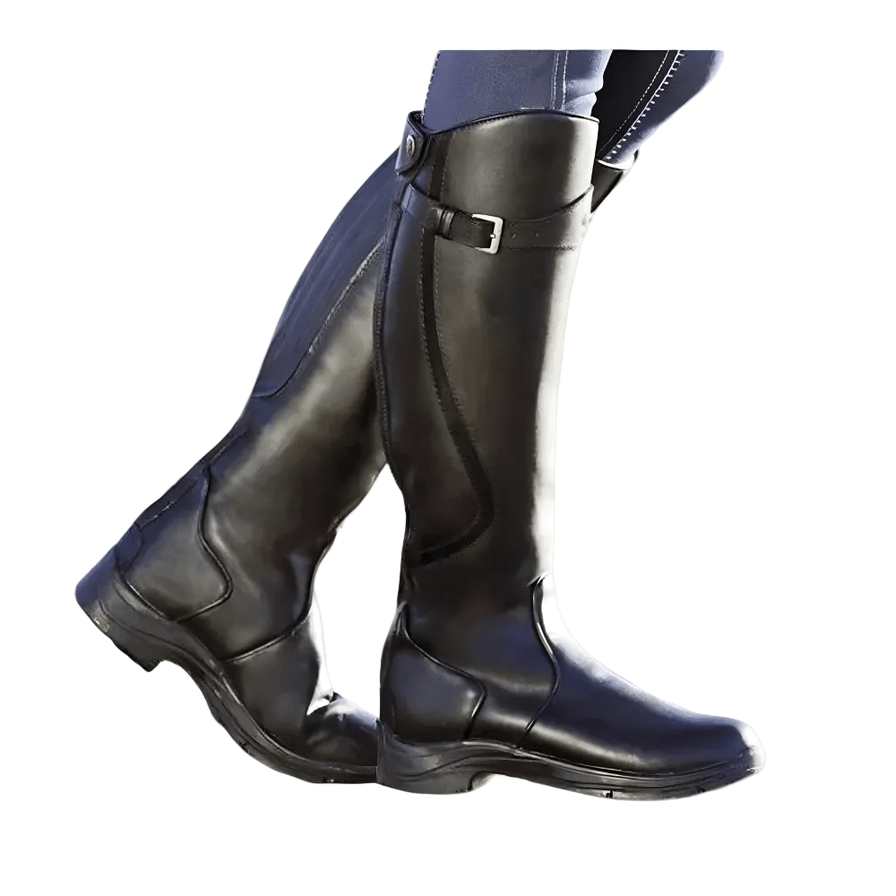 Women High Top Boots Buckle Closure Closed Toe Design - Evergreen Outfits - Women Boots